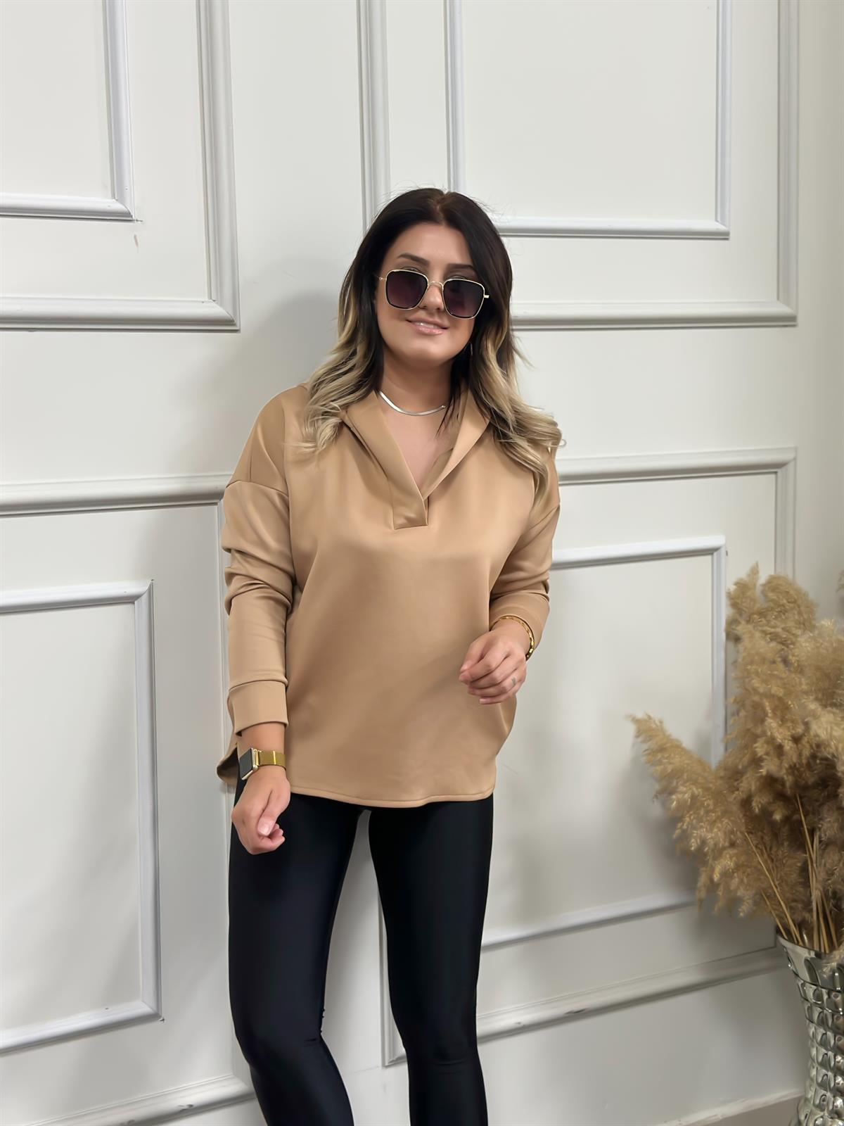 Kapşonlu Scuba Sweatshırt CAMEL-23KUST000009