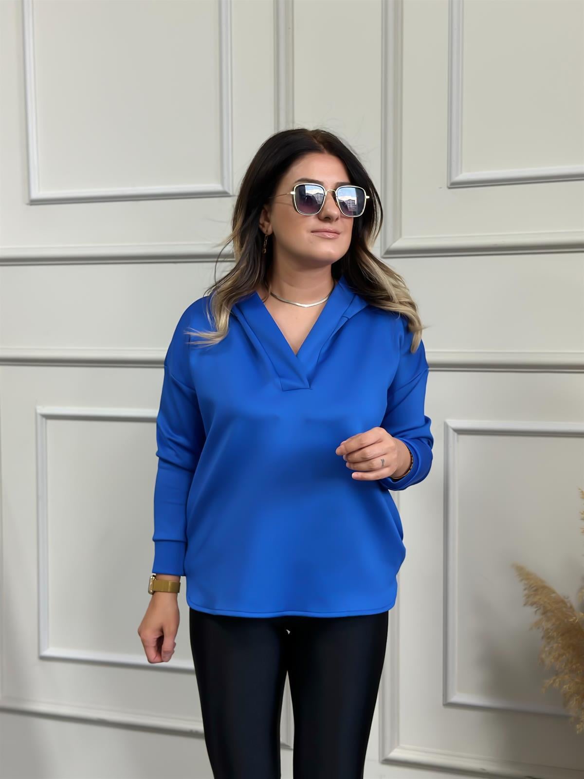 Kapşonlu Scuba Sweatshırt MAVİ-23KUST000009