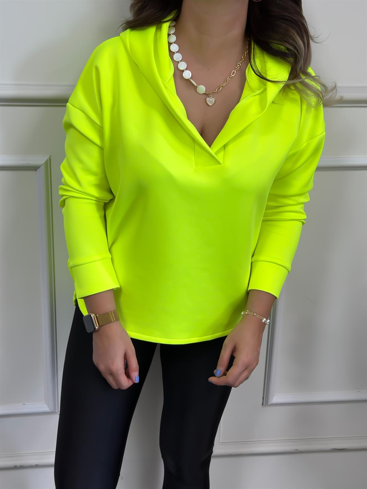Kapşonlu Scuba Sweatshırt NEON SARI-23KUST000009