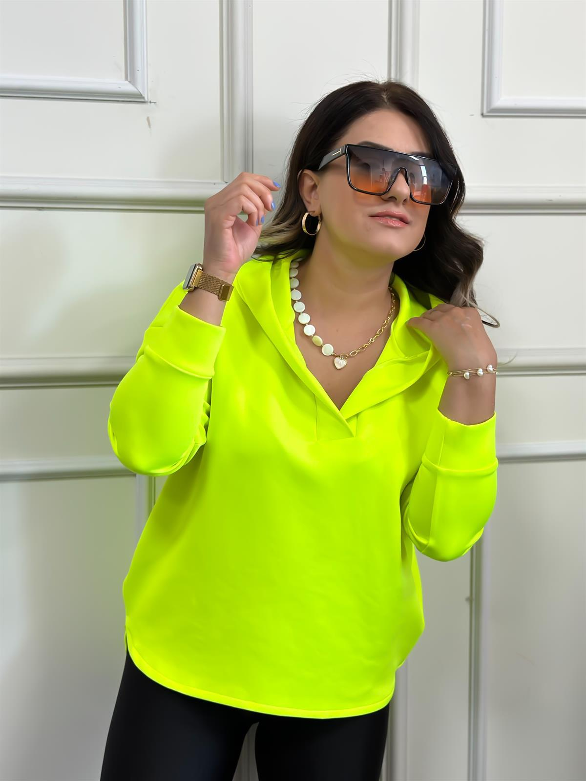 Kapşonlu Scuba Sweatshırt NEON SARI-23KUST000009