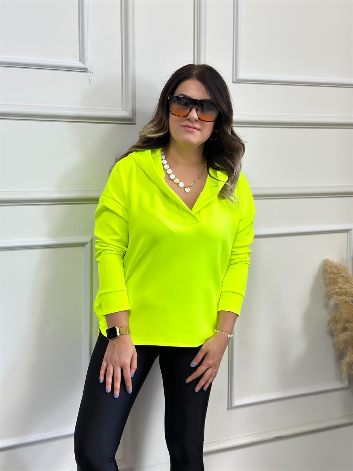 Kapşonlu Scuba Sweatshırt NEON SARI-23KUST000009