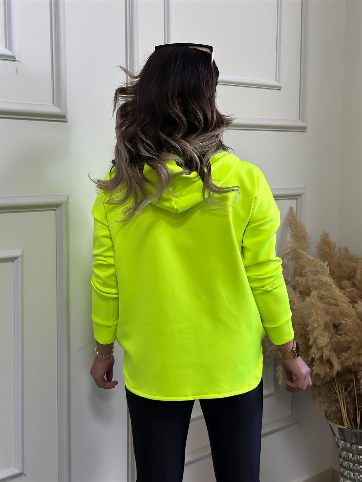 Kapşonlu Scuba Sweatshırt NEON SARI-23KUST000009