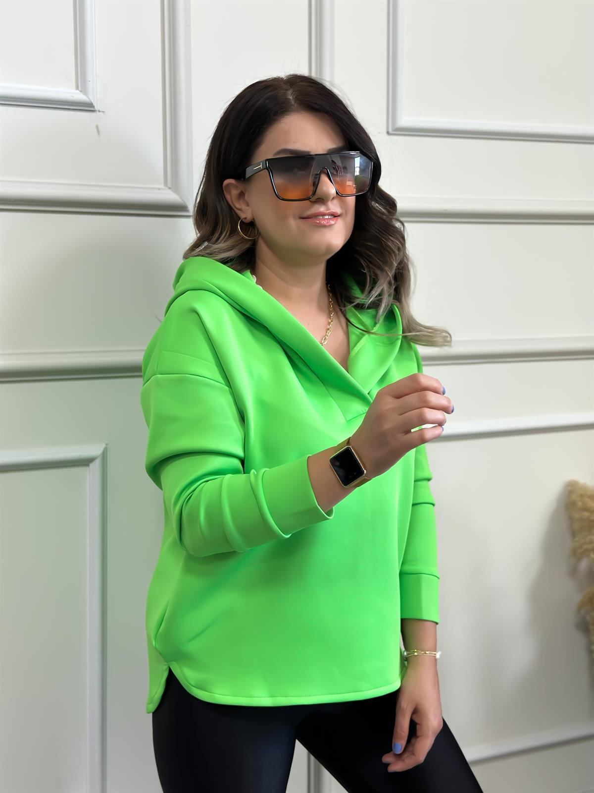 Kapşonlu Scuba Sweatshırt NEON YEŞİL-23KUST000009