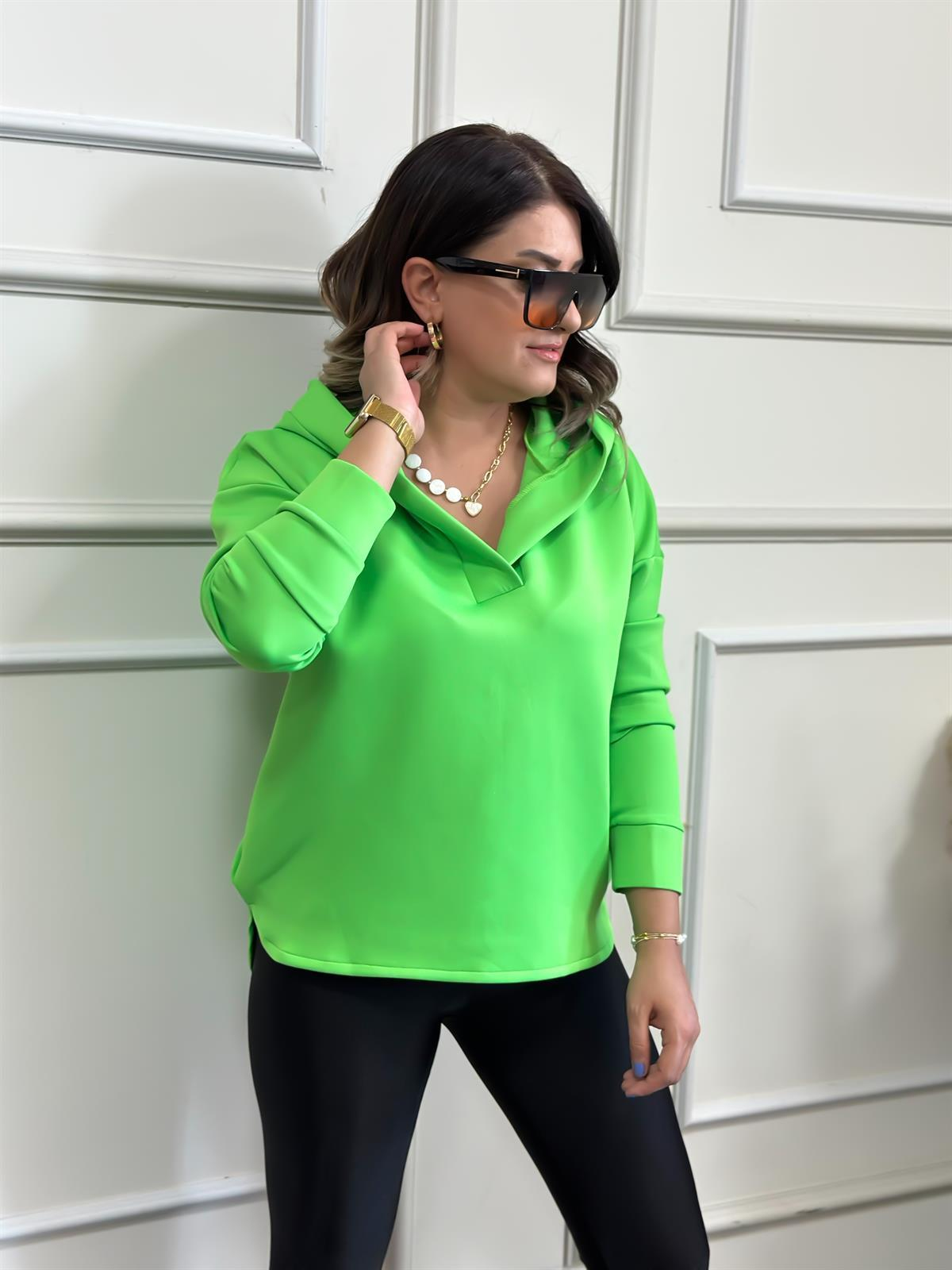 Kapşonlu Scuba Sweatshırt NEON YEŞİL-23KUST000009