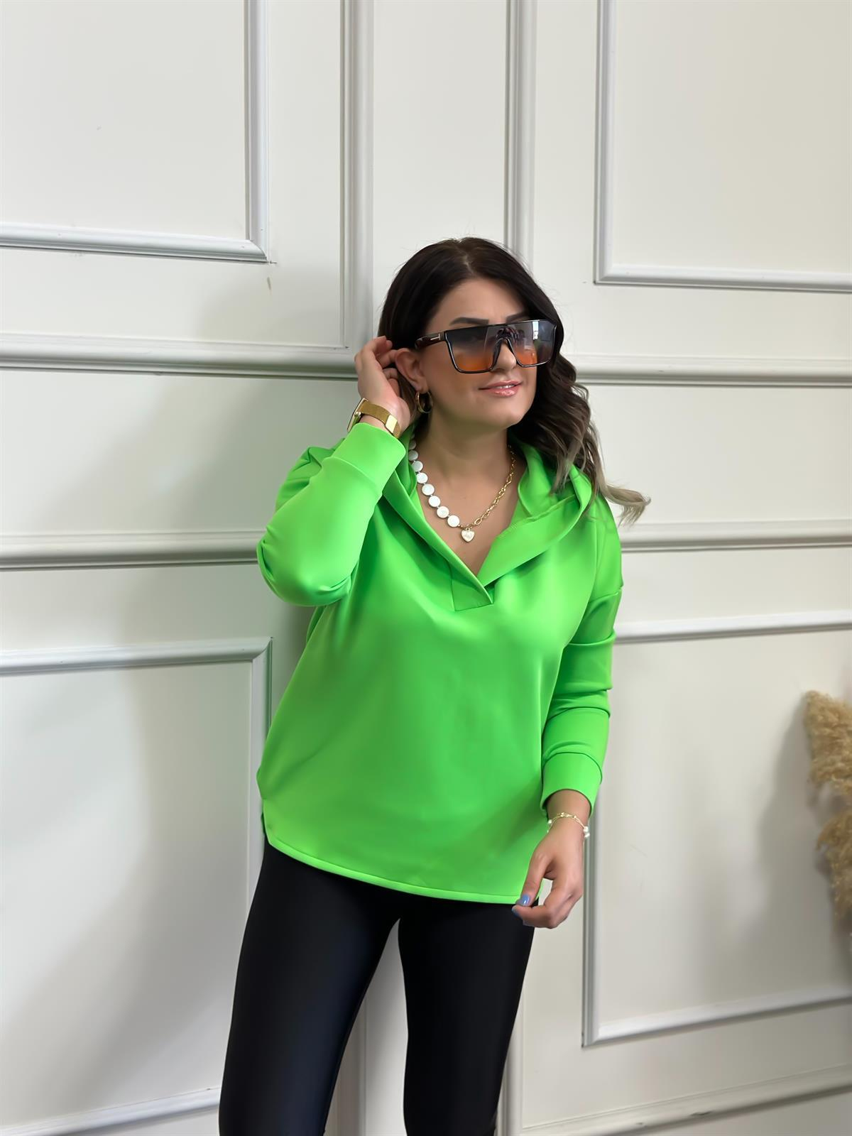 Kapşonlu Scuba Sweatshırt NEON YEŞİL-23KUST000009