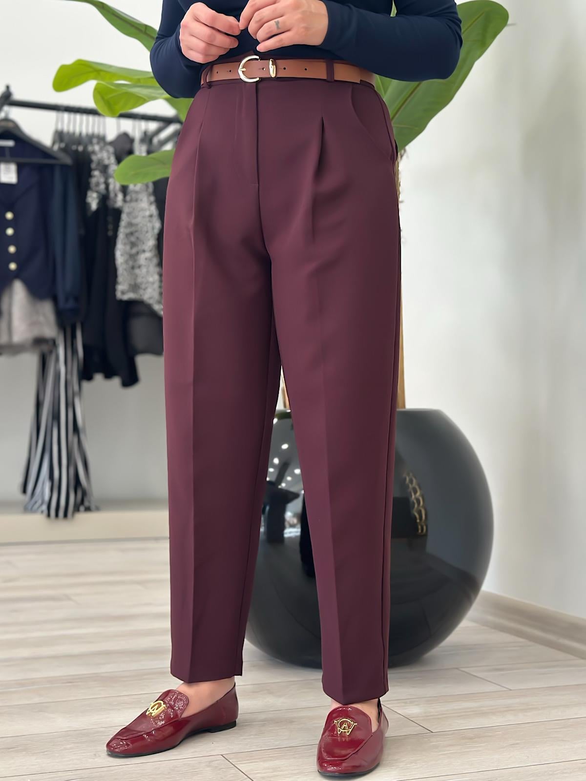 Kemerli Kumaş Pantolon MÜRDÜM-23KALT000024