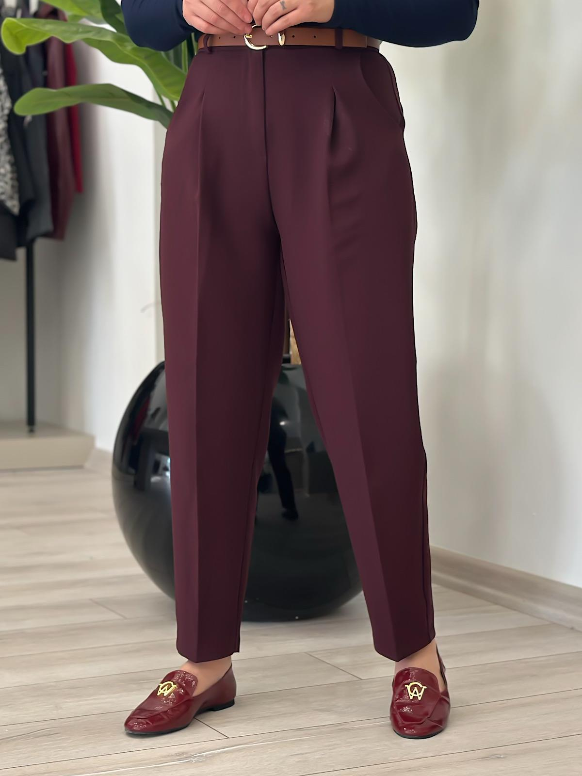 Kemerli Kumaş Pantolon MÜRDÜM-23KALT000024