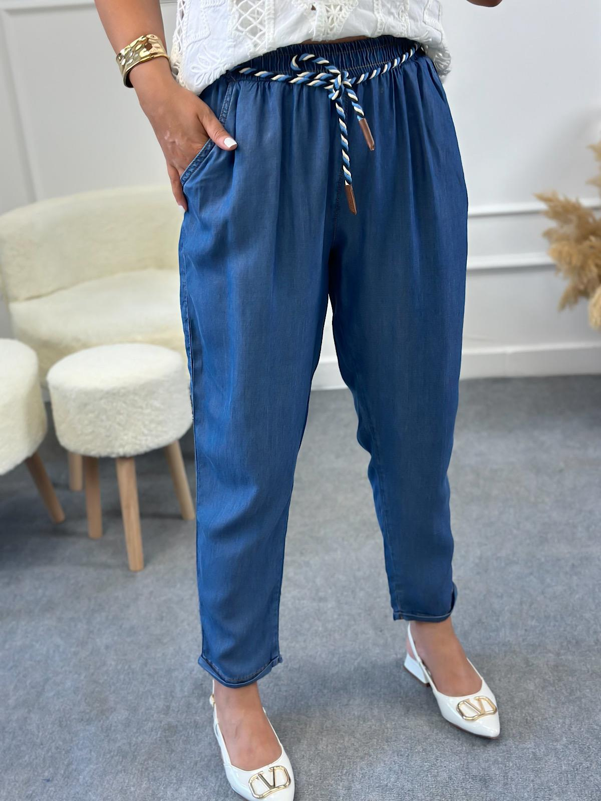 Kemerli Pantalon MAVİ-23YALT000028