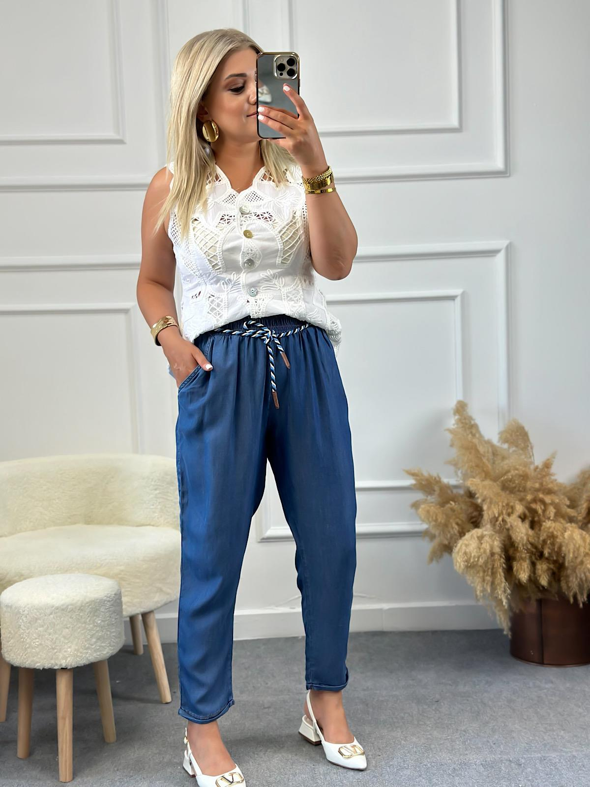 Kemerli Pantalon MAVİ-23YALT000028