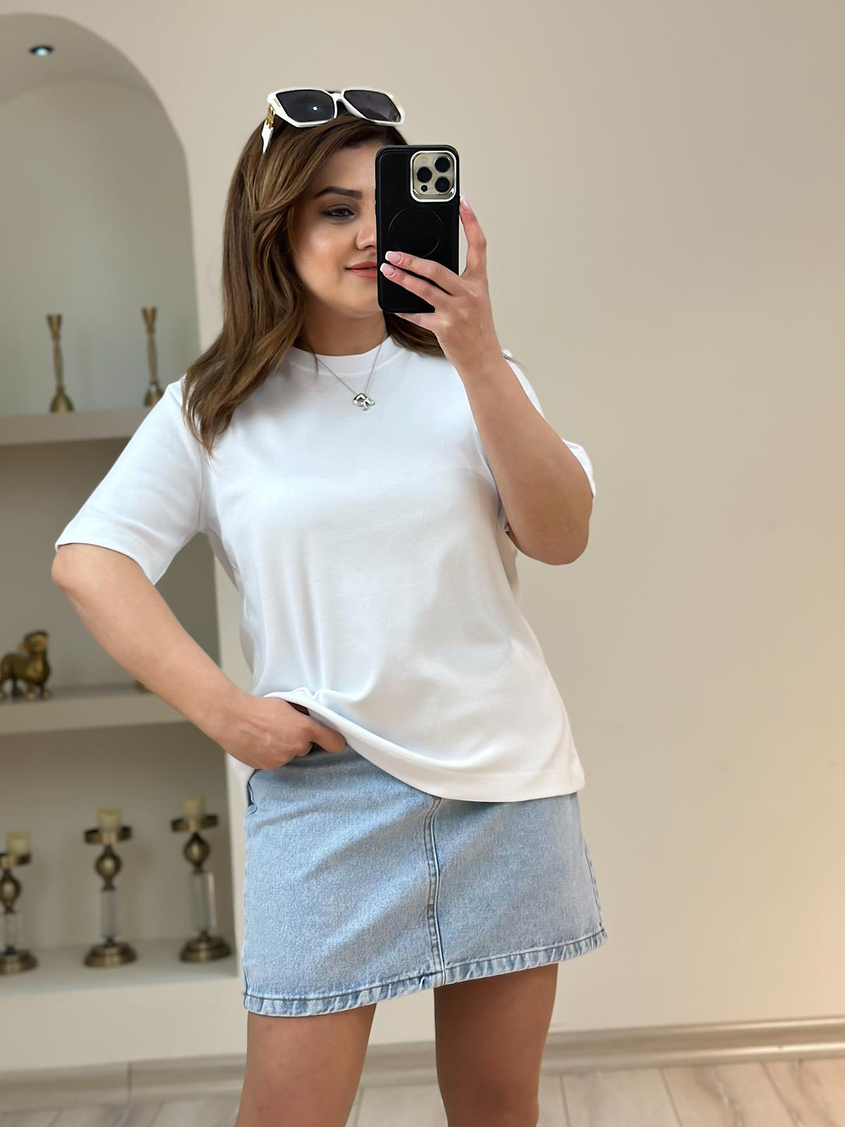 Kısa Kol Düz Tshirt BEYAZ-23YUST000177