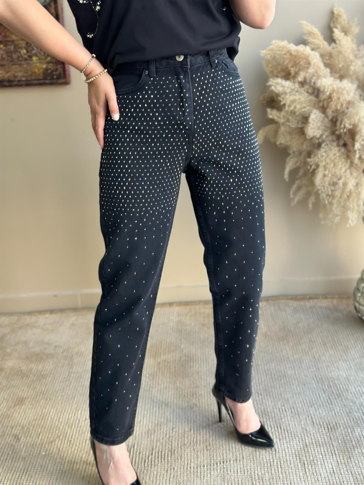 Komle Taş İşlemeli Kot Pantolon FÜME-23MeALT00029