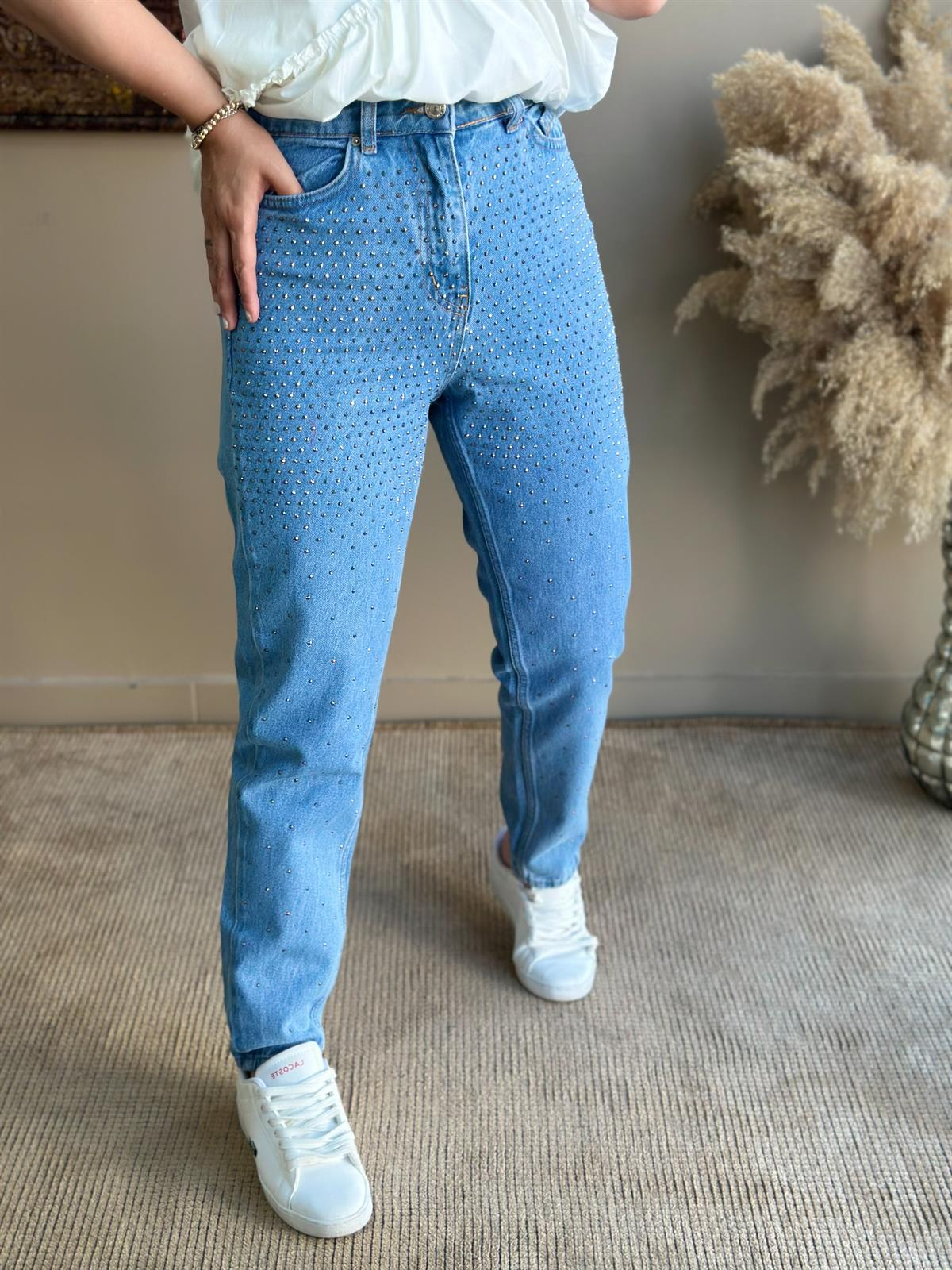 Komle Taş İşlemeli Kot Pantolon MAVİ-23MeALT00029