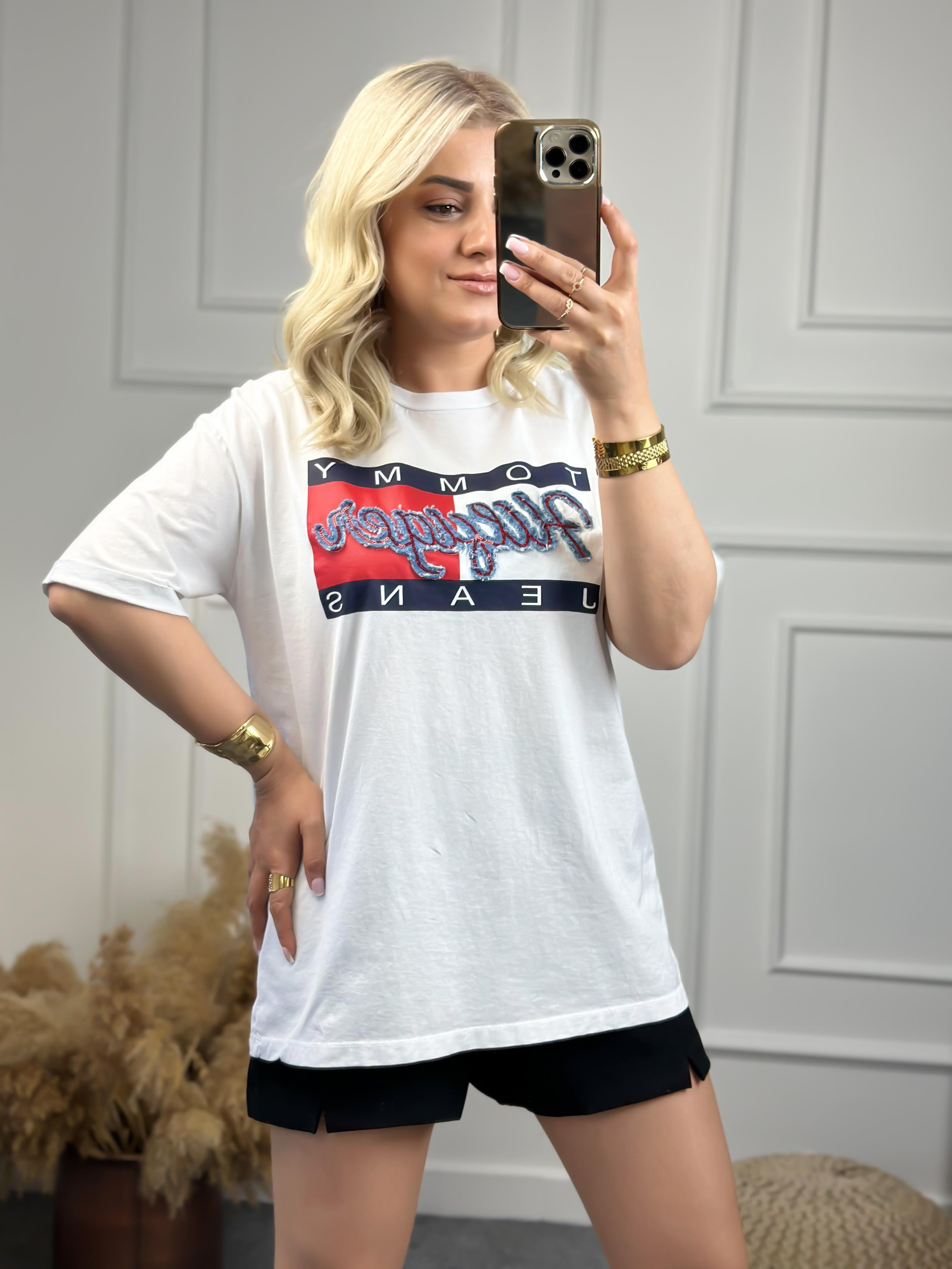Kot Detaylı Tshirt BEYAZ-23YUST000069