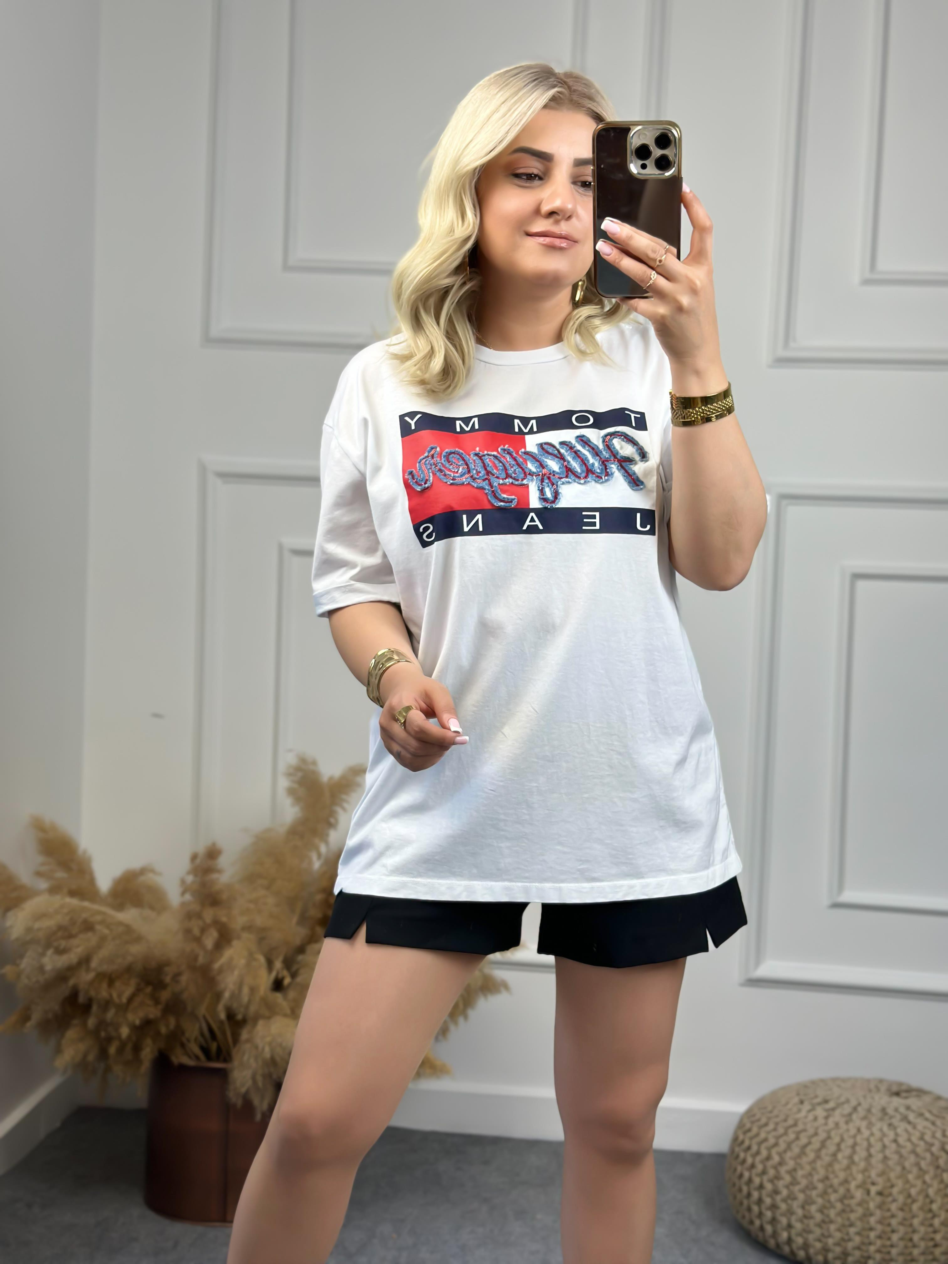 Kot Detaylı Tshirt BEYAZ-23YUST000069
