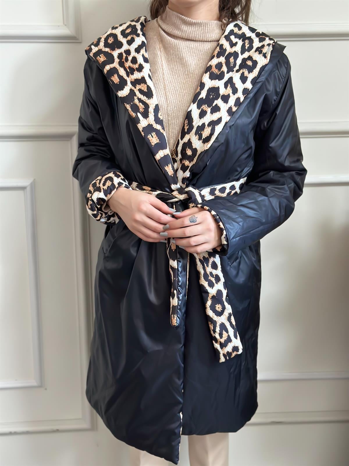 Leopar Double Face Siyah Yağmurluk SİYAH-23MeDIS00001