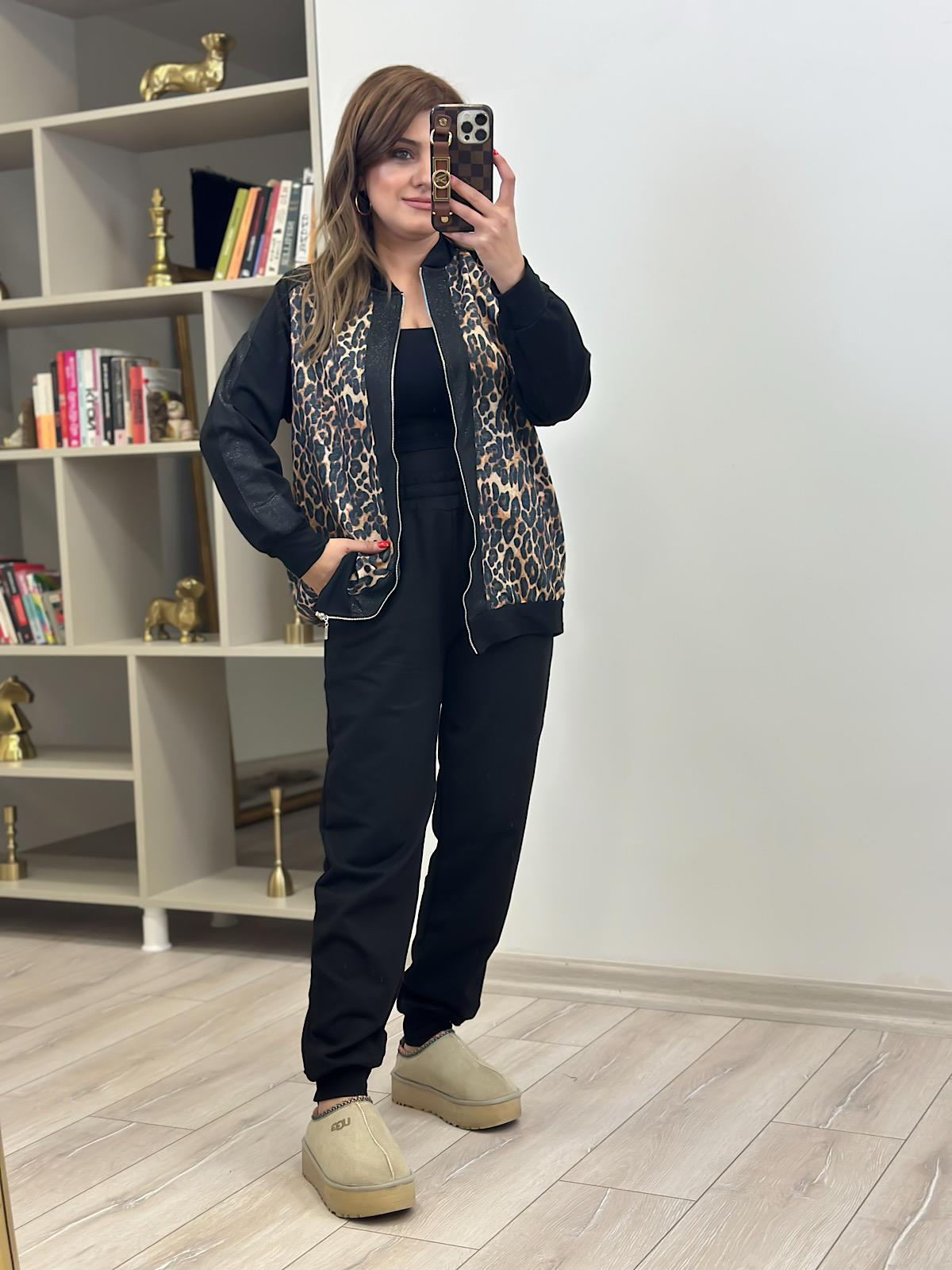 Leopar Fermuarlı Takım SİYAH-23MeUST00097