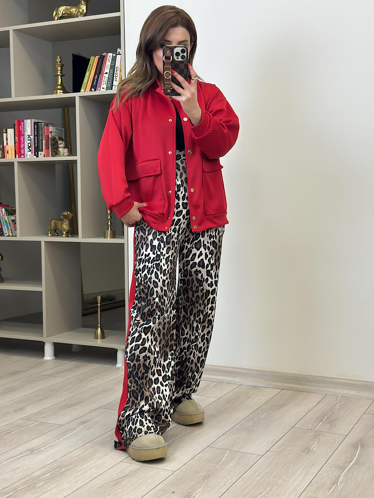 Leopar Pantolonlu Takım KIRMIZI-23MeUST00096