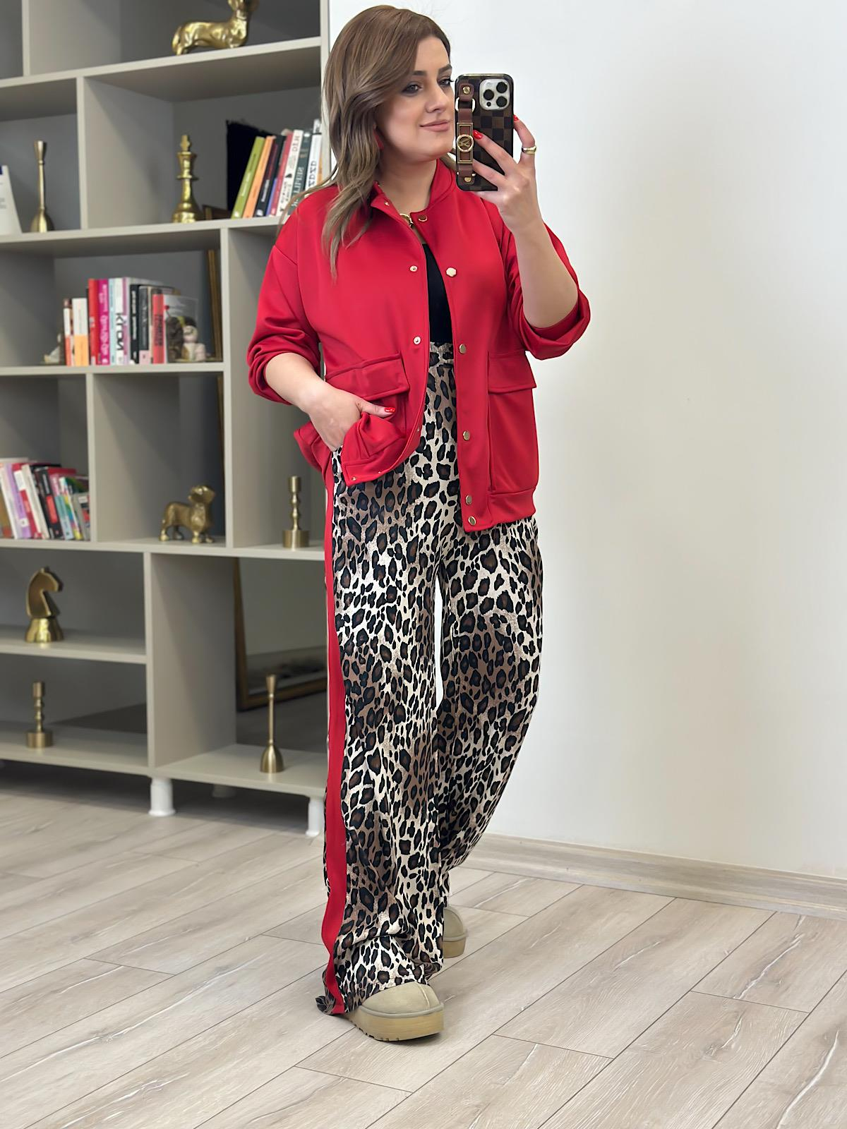 Leopar Pantolonlu Takım KIRMIZI-23MeUST00096