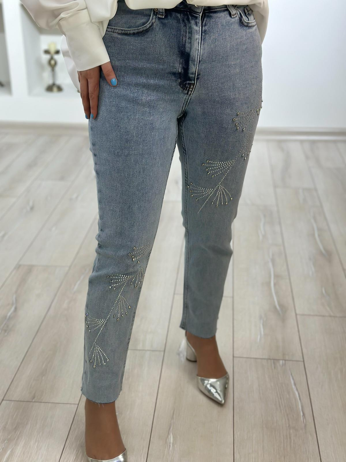 Lüks Kalite Çapraz Taşlı Mom Fit Pantolon BUZ MAVİ-23YALT000035