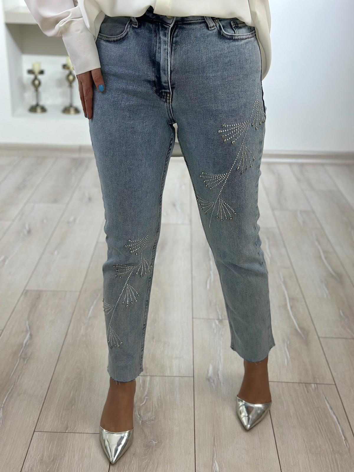 Lüks Kalite Çapraz Taşlı Mom Fit Pantolon BUZ MAVİ-23YALT000035