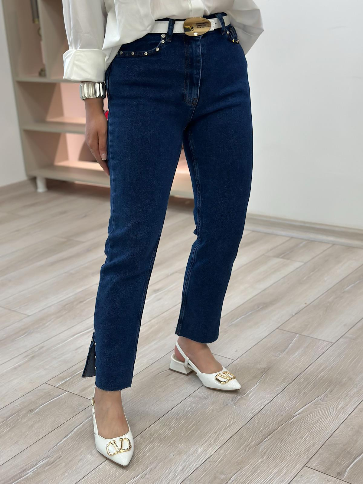 Lüks Kalite Flare Paça Mom Fit Pantolon KOYU MAVİ-23YALT000036