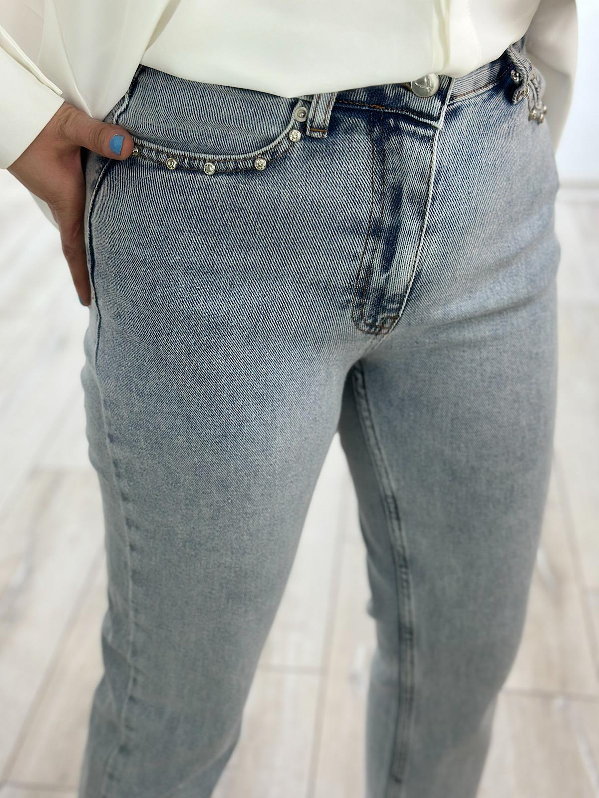 Lüks Kalite Flare Paça Mom Fit Pantolon BUZ MAVİ-23YALT000036