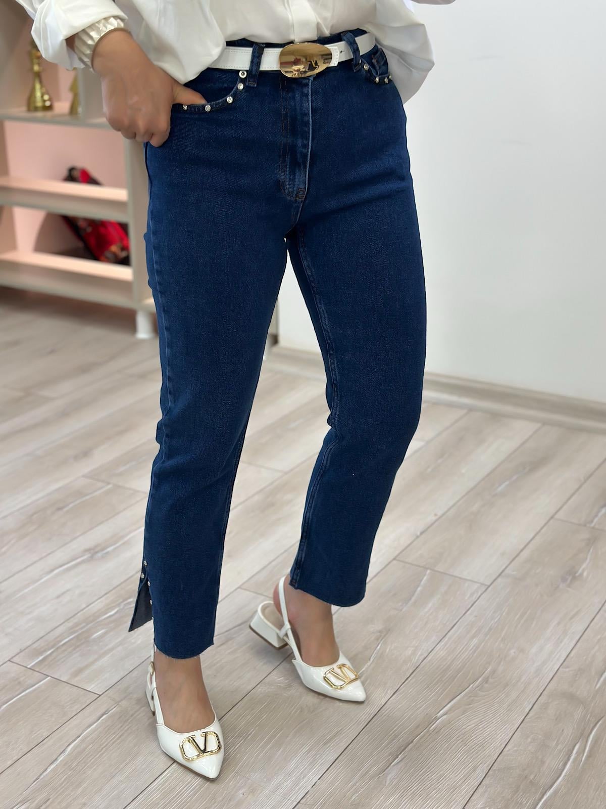 Lüks Kalite Flare Paça Mom Fit Pantolon KOYU MAVİ-23YALT000036