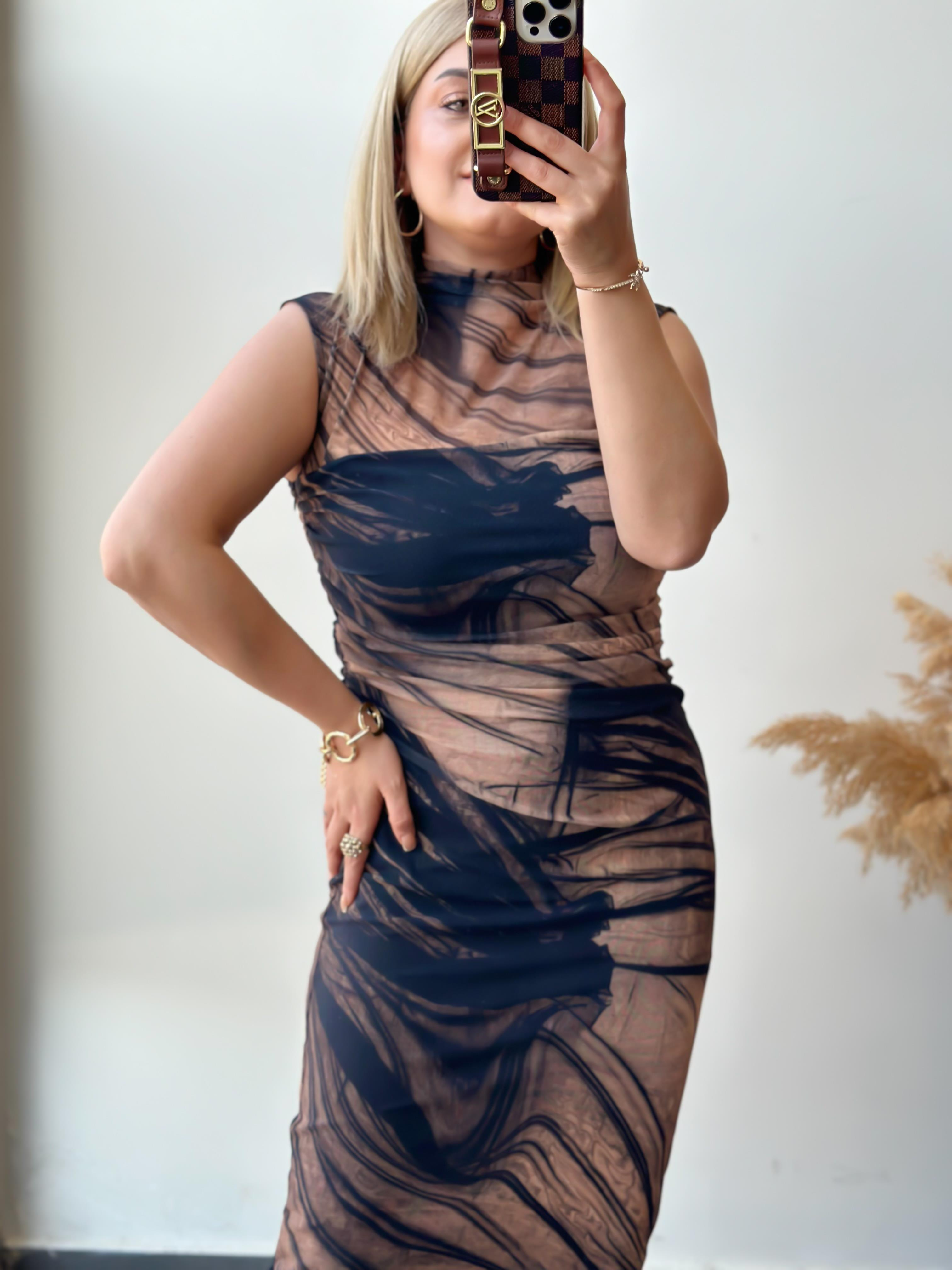 Marka Model Likralı Drapeli Maxi Boy Tül Elbise CAMEL-23KYeni00009