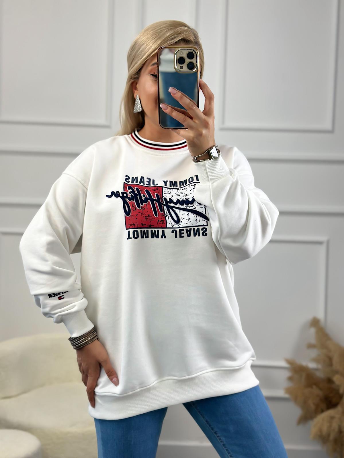 Marka Model Yazı Baskılı Oversize Sweatshirt BEYAZ-23KUST000071