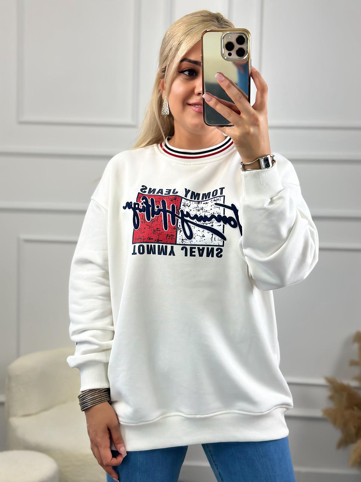 Marka Model Yazı Baskılı Oversize Sweatshirt BEYAZ-23KUST000071