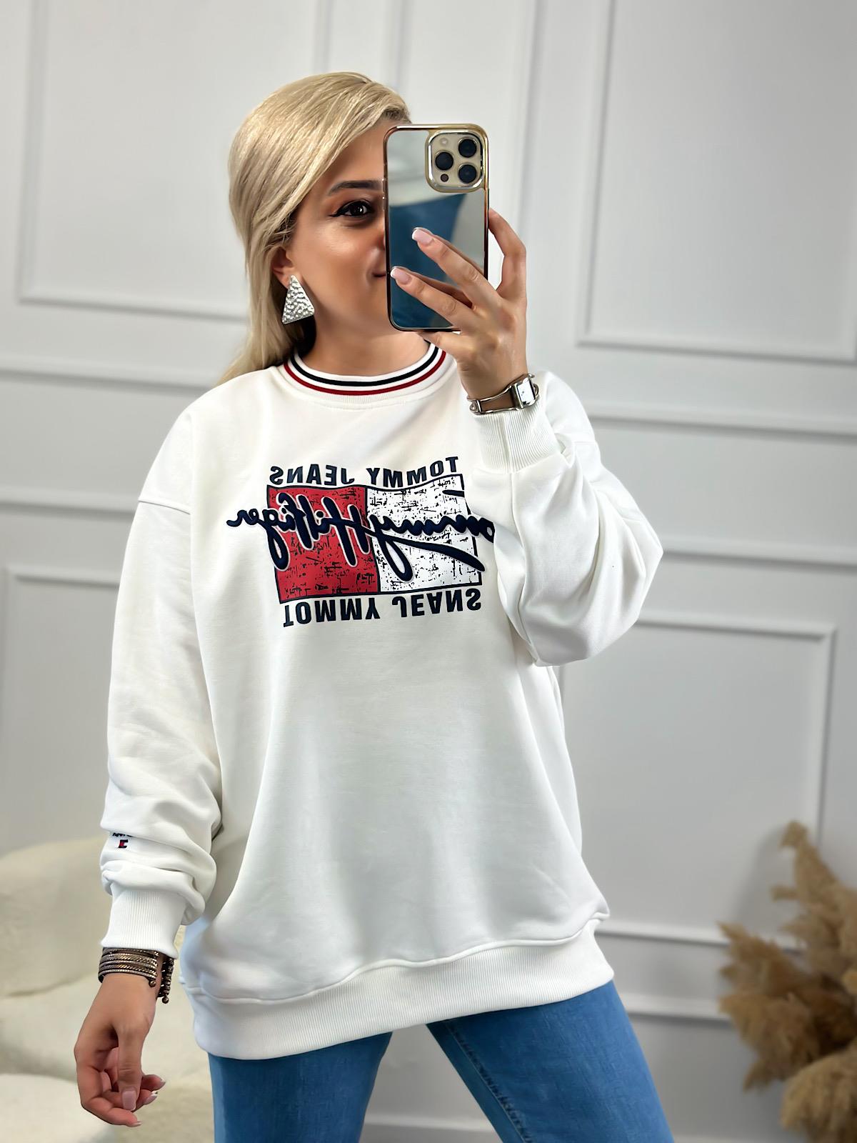 Marka Model Yazı Baskılı Oversize Sweatshirt BEYAZ-23KUST000071