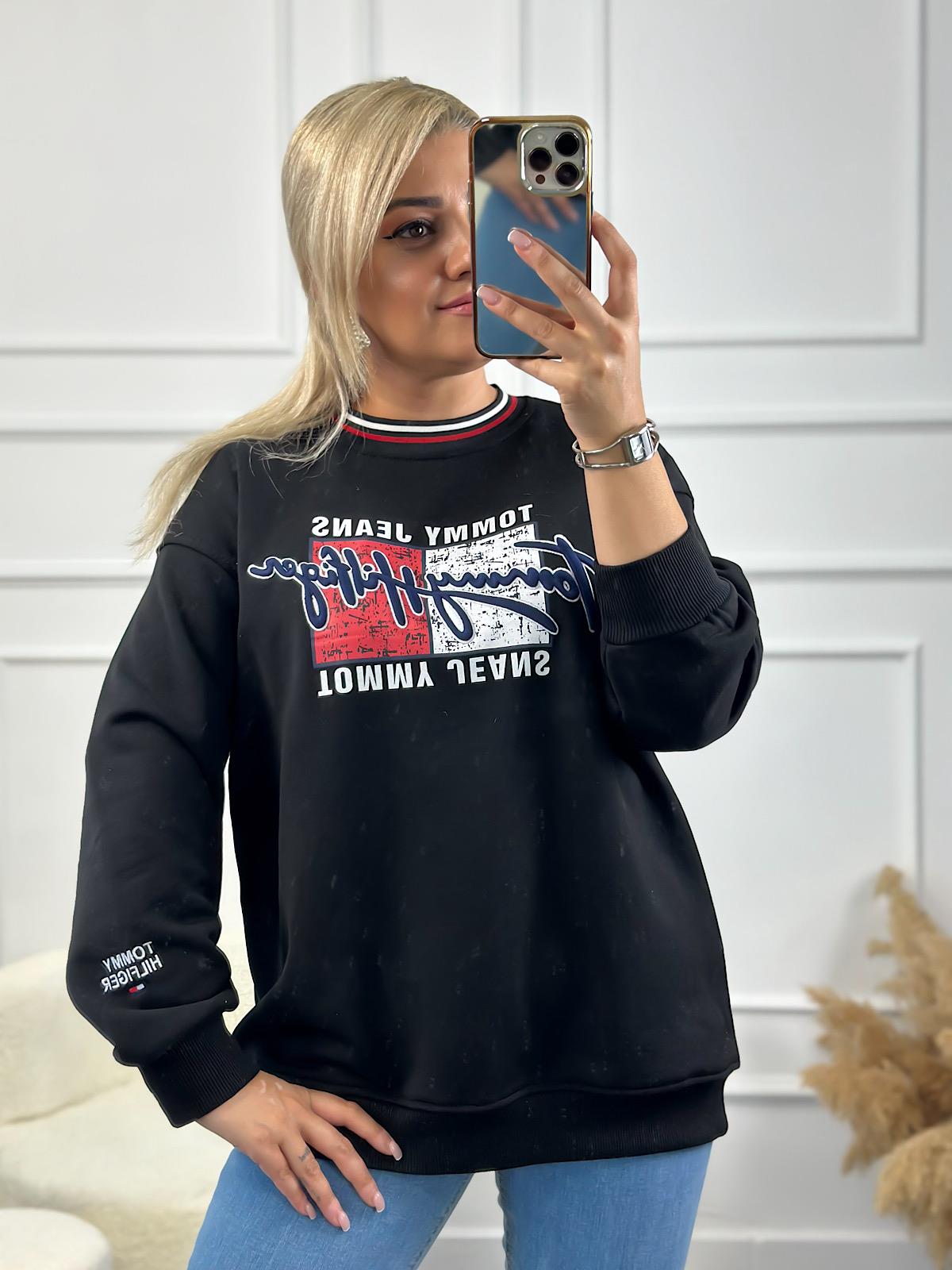 Marka Model Yazı Baskılı Oversize Sweatshirt SİYAH-23KUST000071