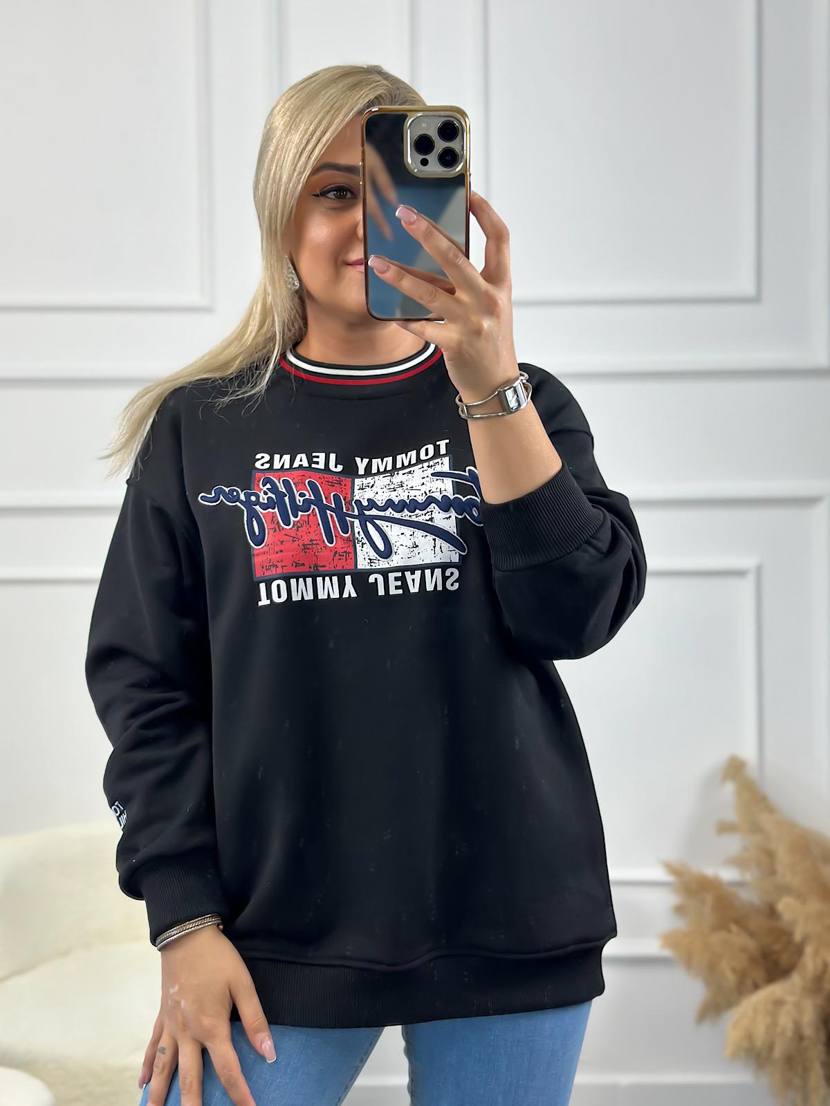 Marka Model Yazı Baskılı Oversize Sweatshirt SİYAH-23KUST000071
