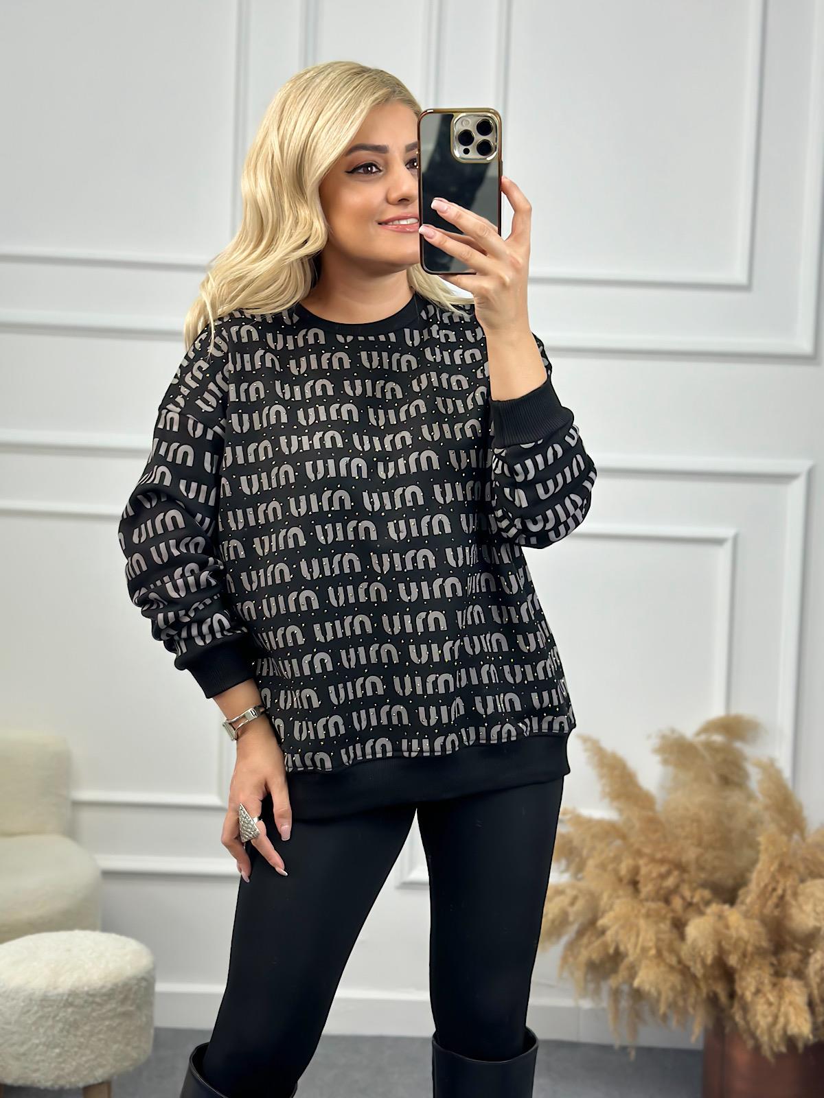 Miu Miu Taşlı Sweatshirt SİYAH-23KUST000078