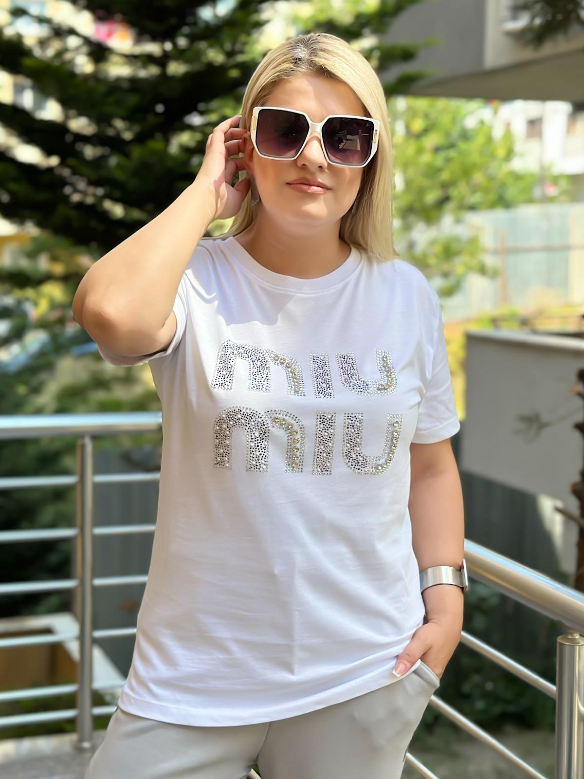 Miu Taş Baskılı Tshırt BEYAZ-23YUST000125