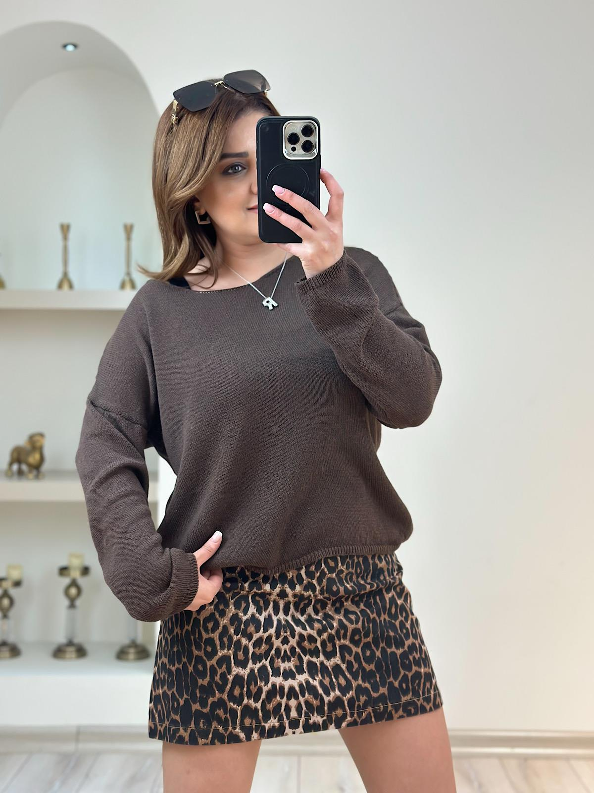 Naturel Yaka Basic Triko KAHVE-23YUST000169