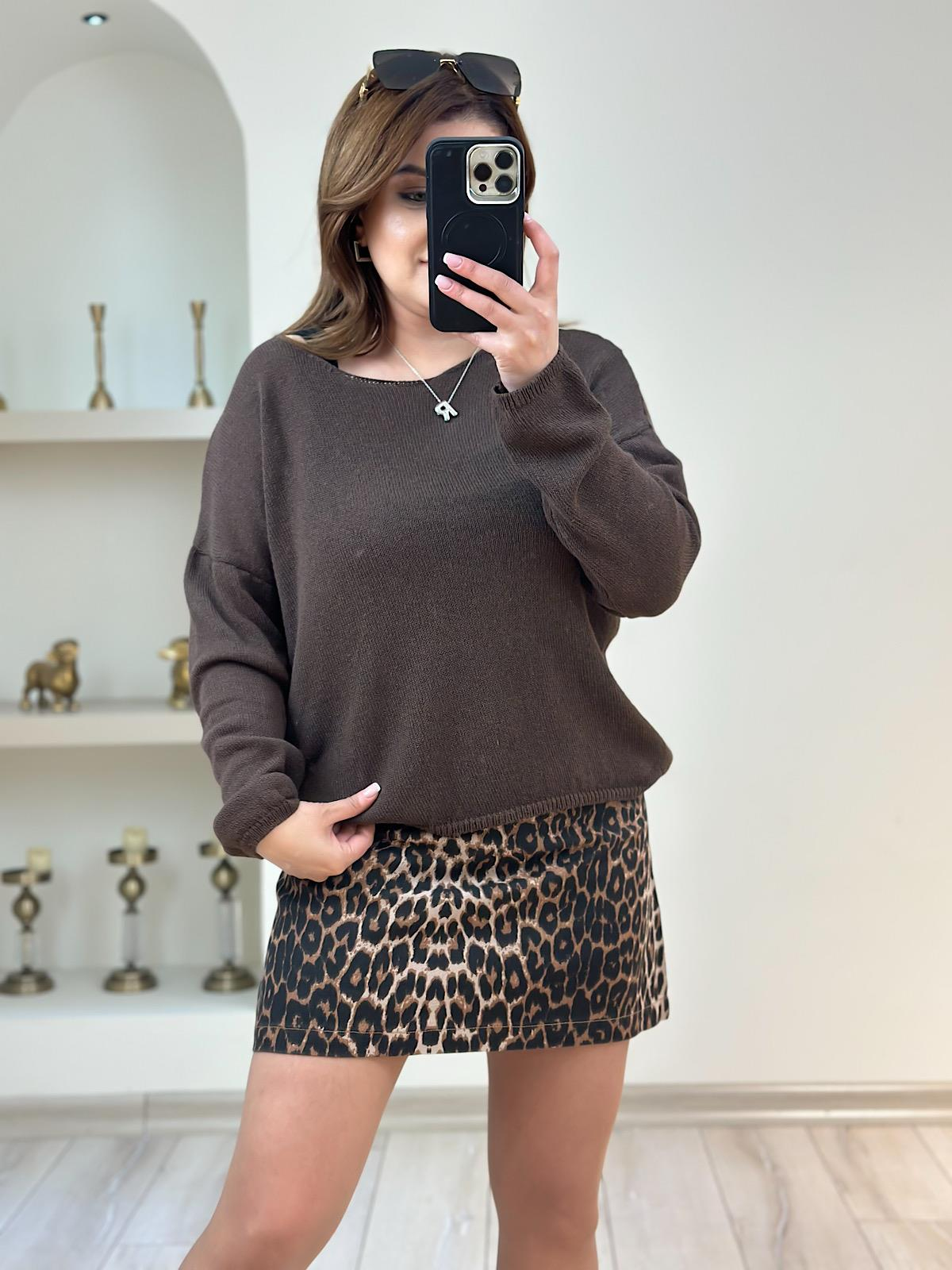 Naturel Yaka Basic Triko KAHVE-23YUST000169