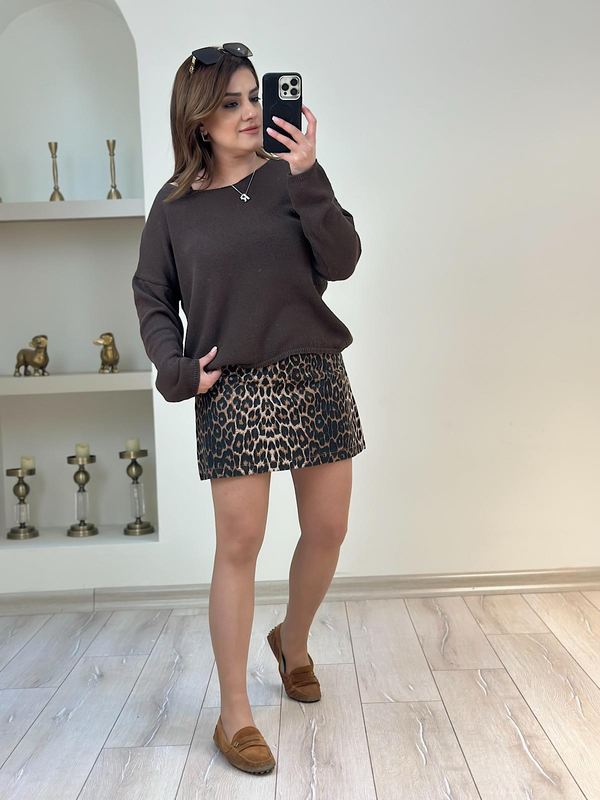 Naturel Yaka Basic Triko KAHVE-23YUST000169