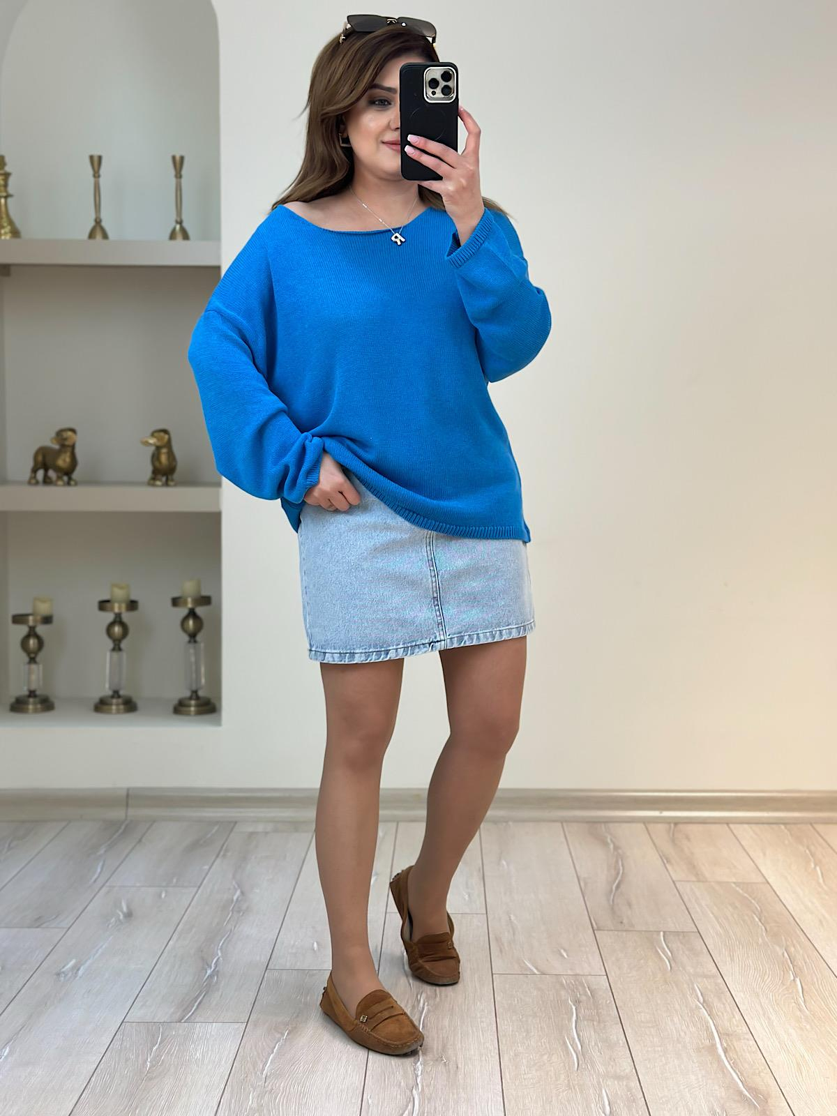 Naturel Yaka Basic Triko MAVİ-23YUST000169