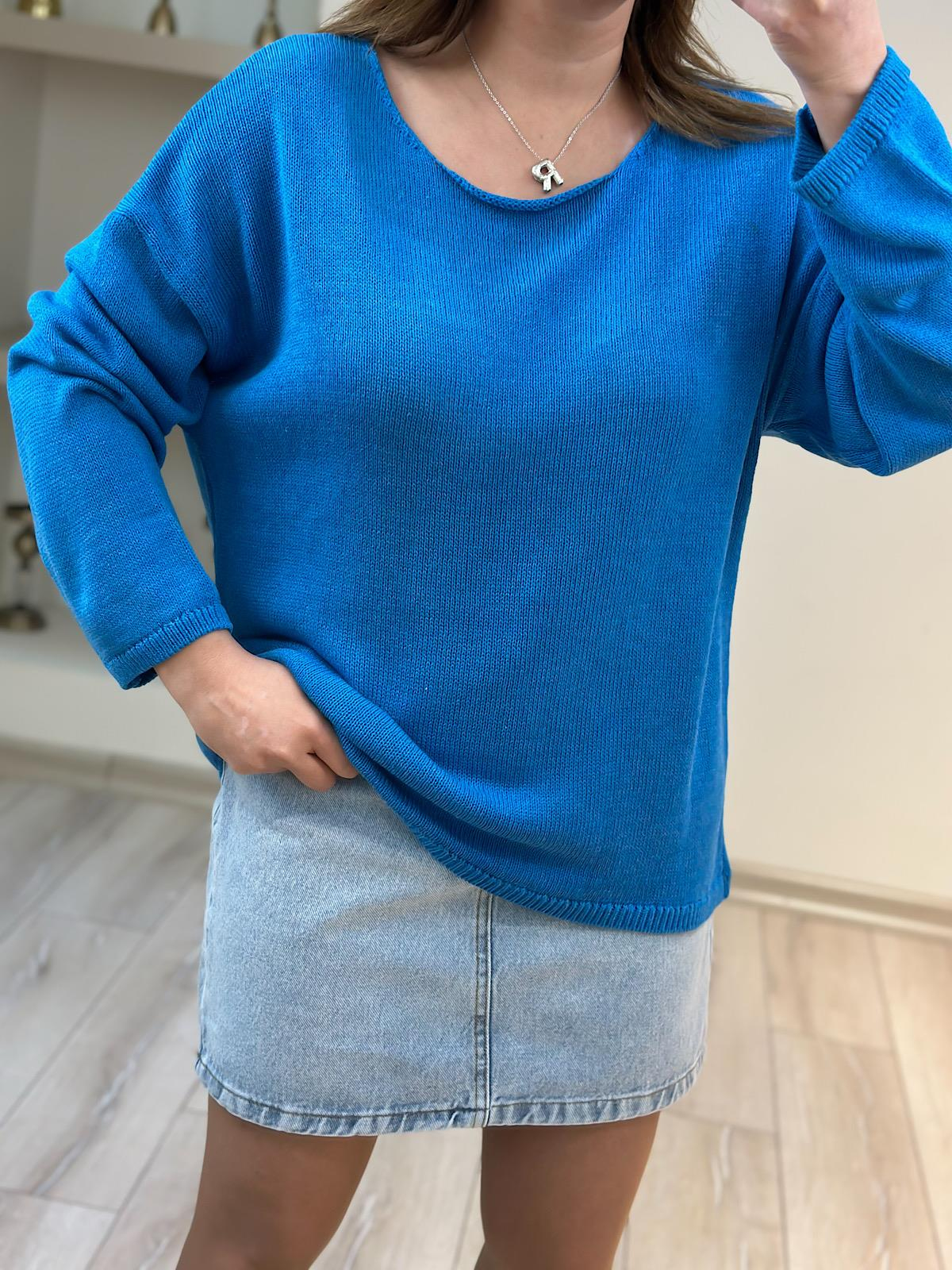 Naturel Yaka Basic Triko MAVİ-23YUST000169