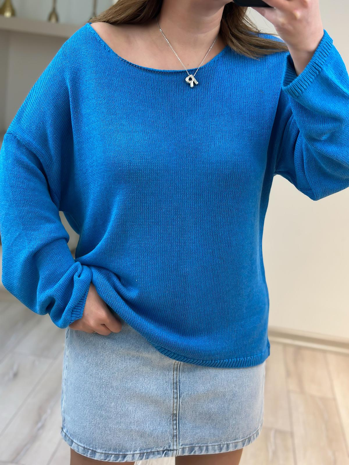 Naturel Yaka Basic Triko MAVİ-23YUST000169