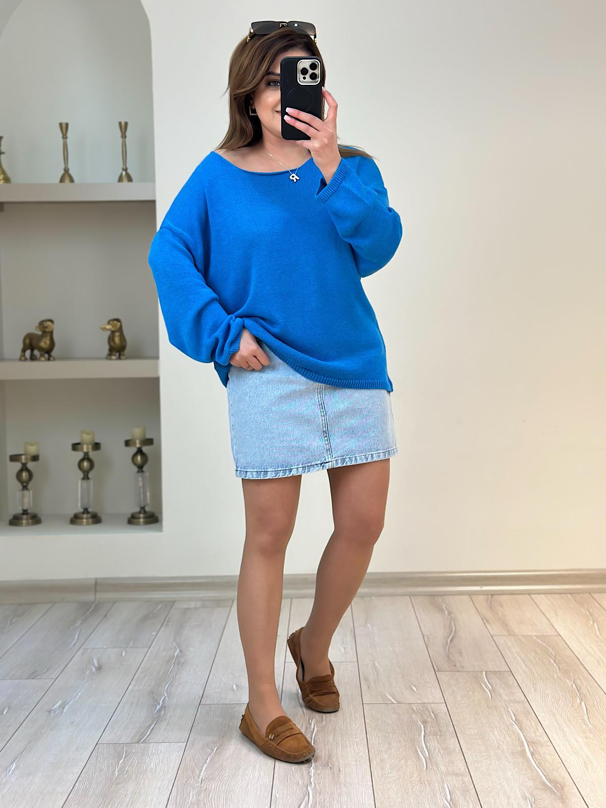 Naturel Yaka Basic Triko MAVİ-23YUST000169