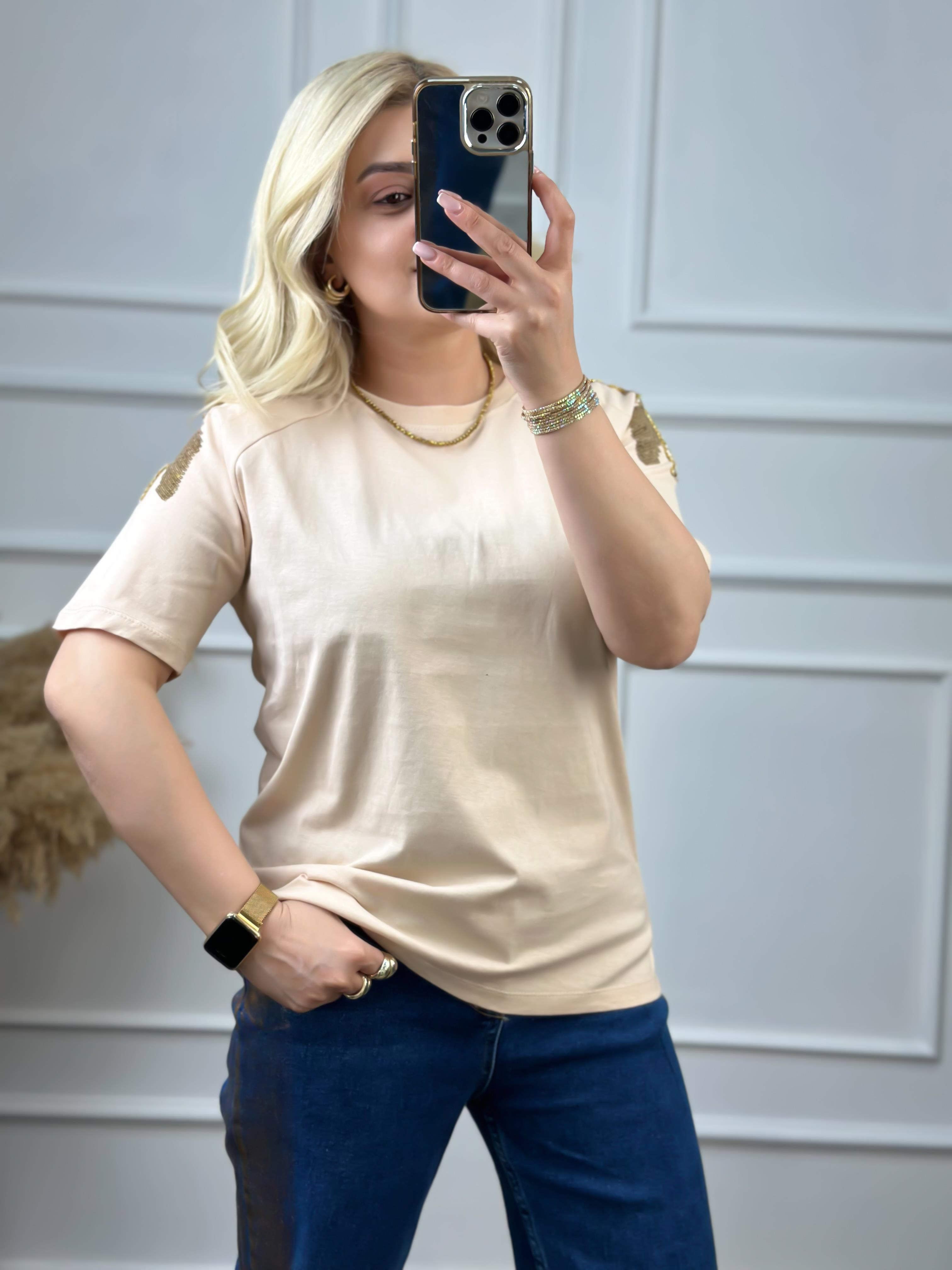 Omuz Pullu Tshirt BEJ-23YUST000053