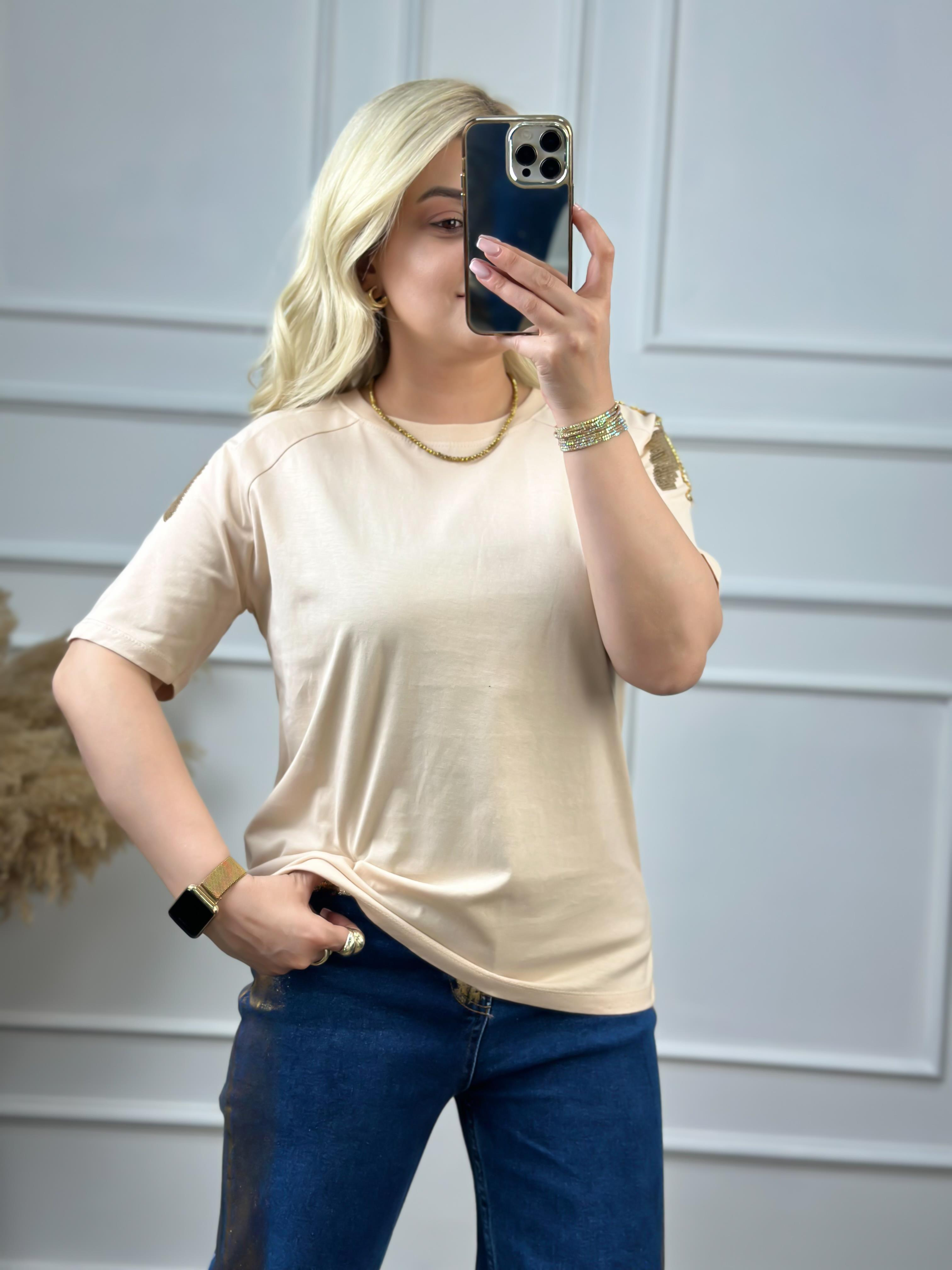 Omuz Pullu Tshirt BEJ-23YUST000053
