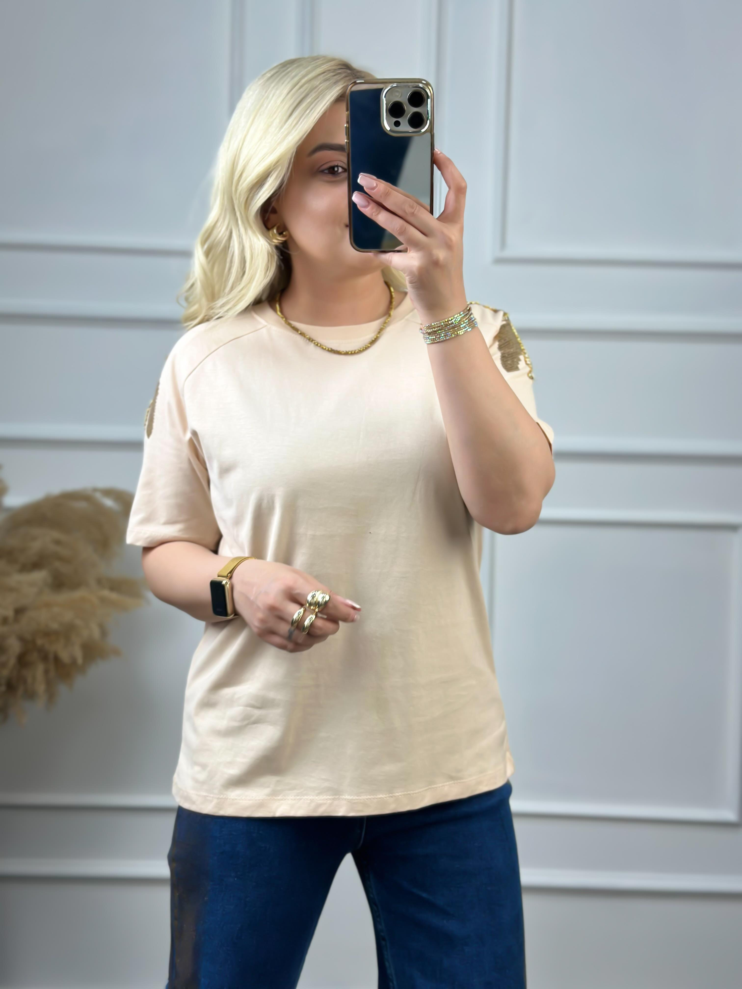 Omuz Pullu Tshirt BEJ-23YUST000053