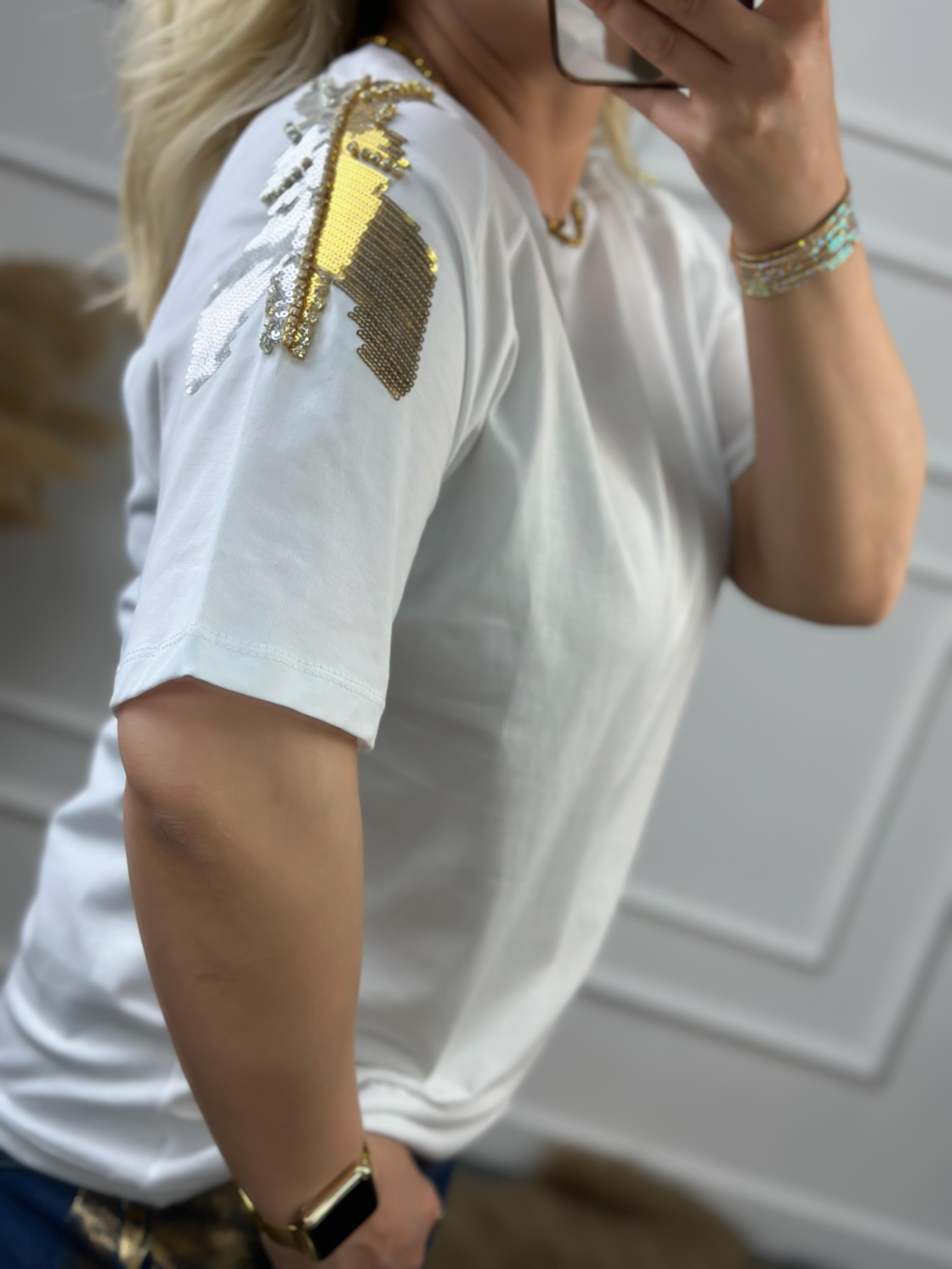 Omuz Pullu Tshirt BEYAZ-23YUST000053