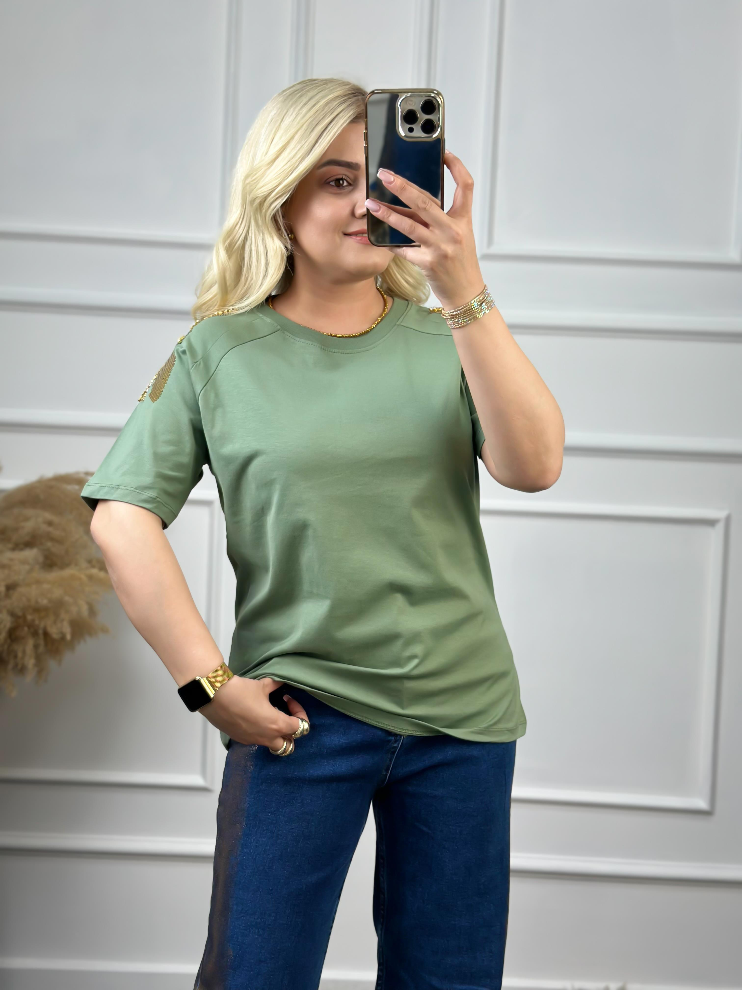 Omuz Pullu Tshirt Mint-23YUST000053