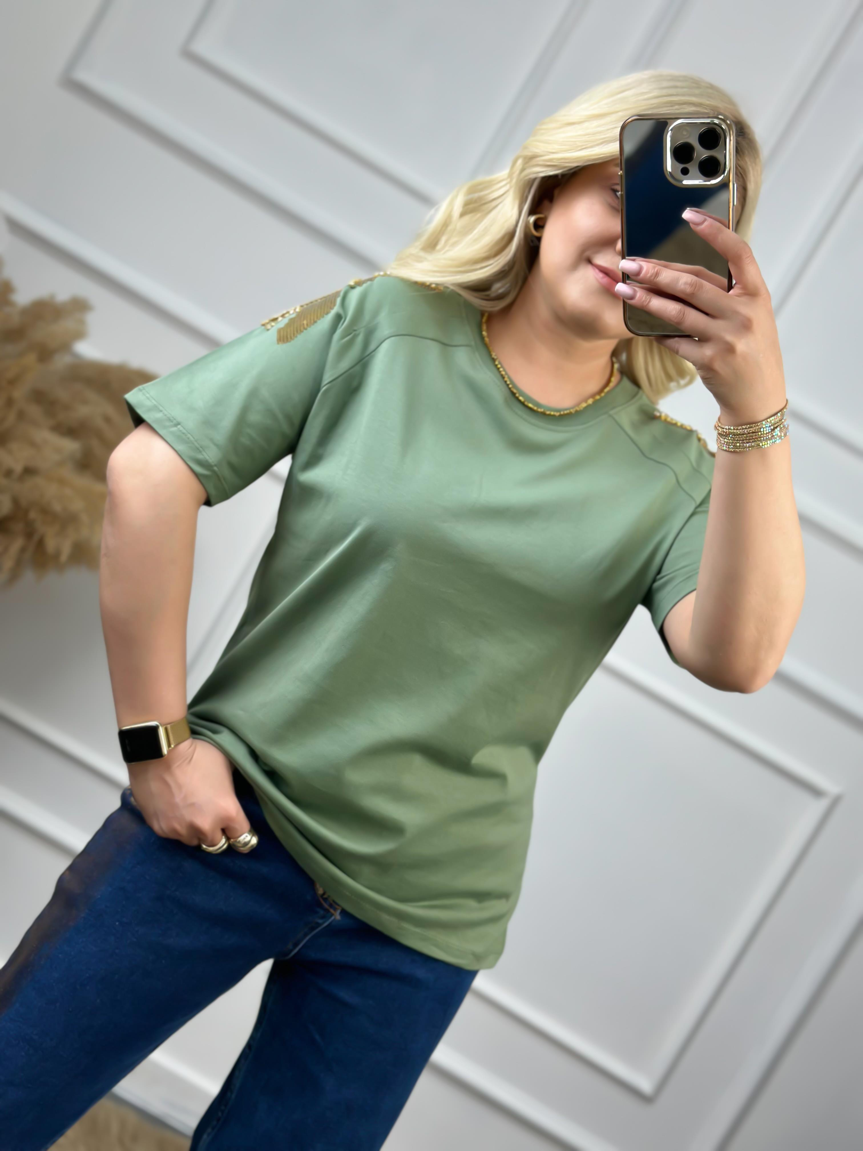 Omuz Pullu Tshirt Mint-23YUST000053