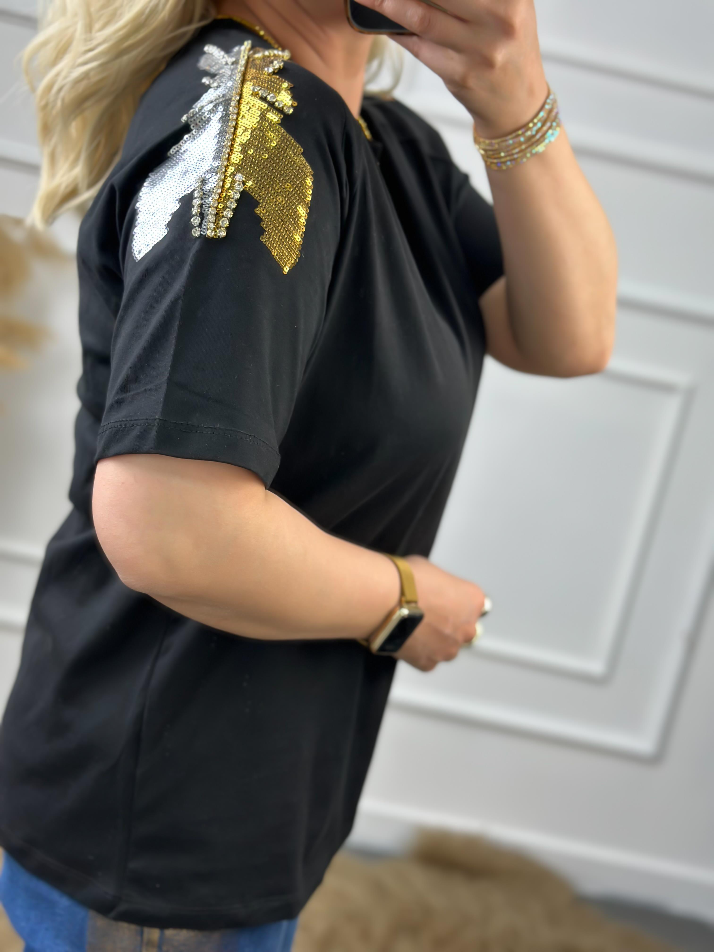 Omuz Pullu Tshirt SİYAH-23YUST000053
