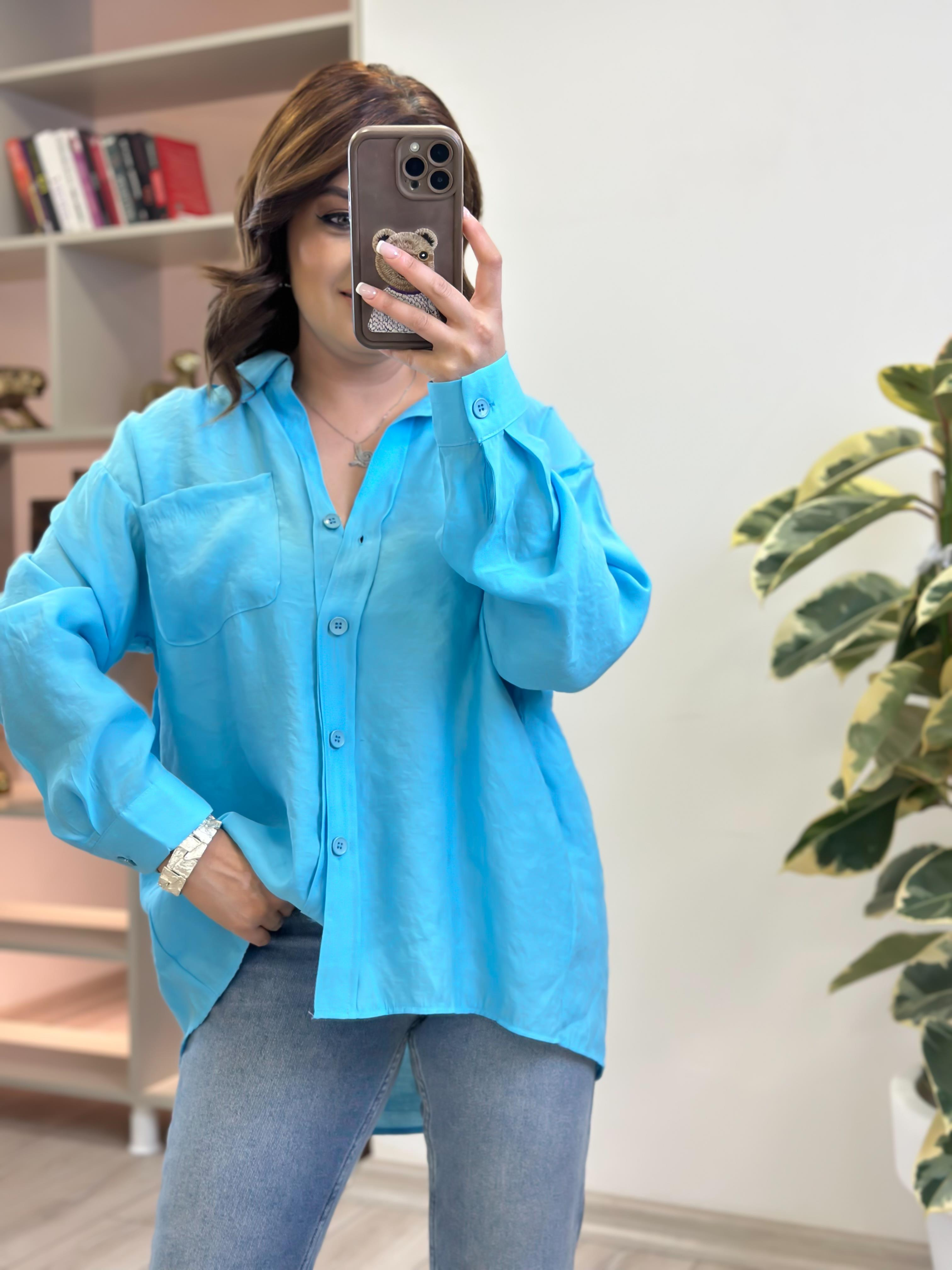 Omzu Düşük Oversize Gömlek BEBE MAVİ-23YUST000234